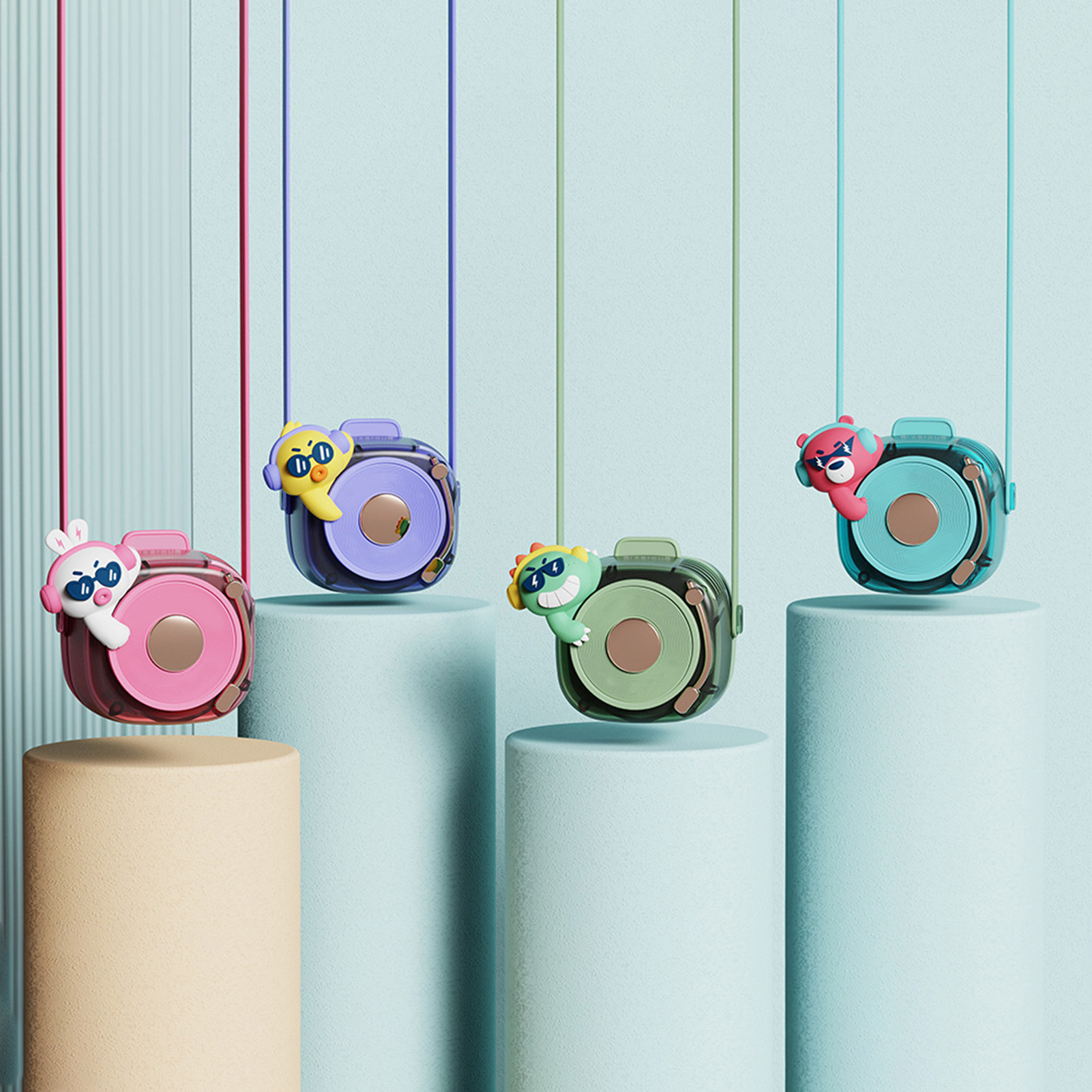 Nackenventilator Mit Rosa Cartoon-muster, Tragbarer Mini-ventilator Ohne Rotorblätter, Usb-aufladbar, Ideal Für Kinder Und Schüler.