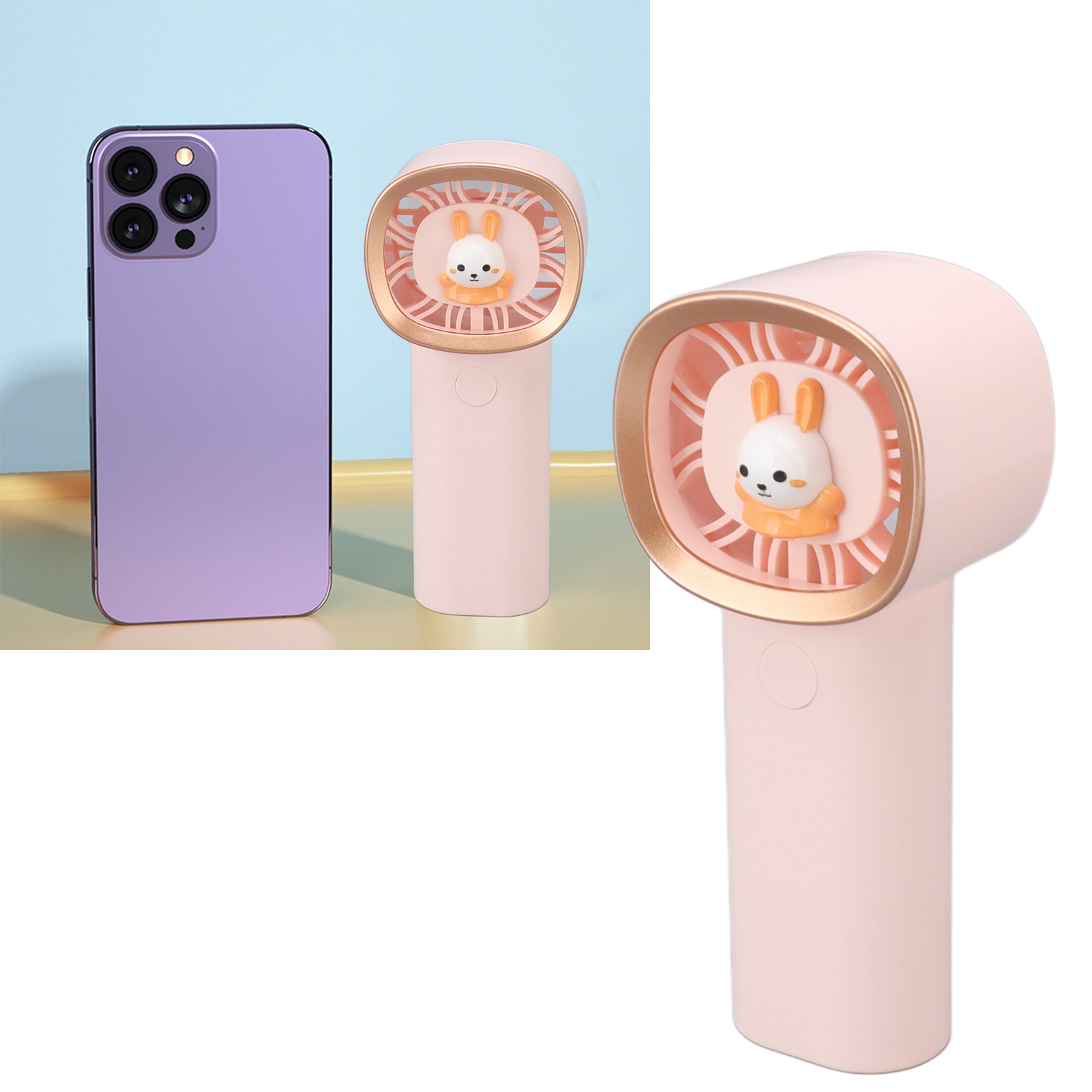 Tragbarer Ventilator, Usb-aufladbar, 3 Einstellbare Geschwindigkeiten, Kleiner Ventilator, 1200 Mah, Rosa.