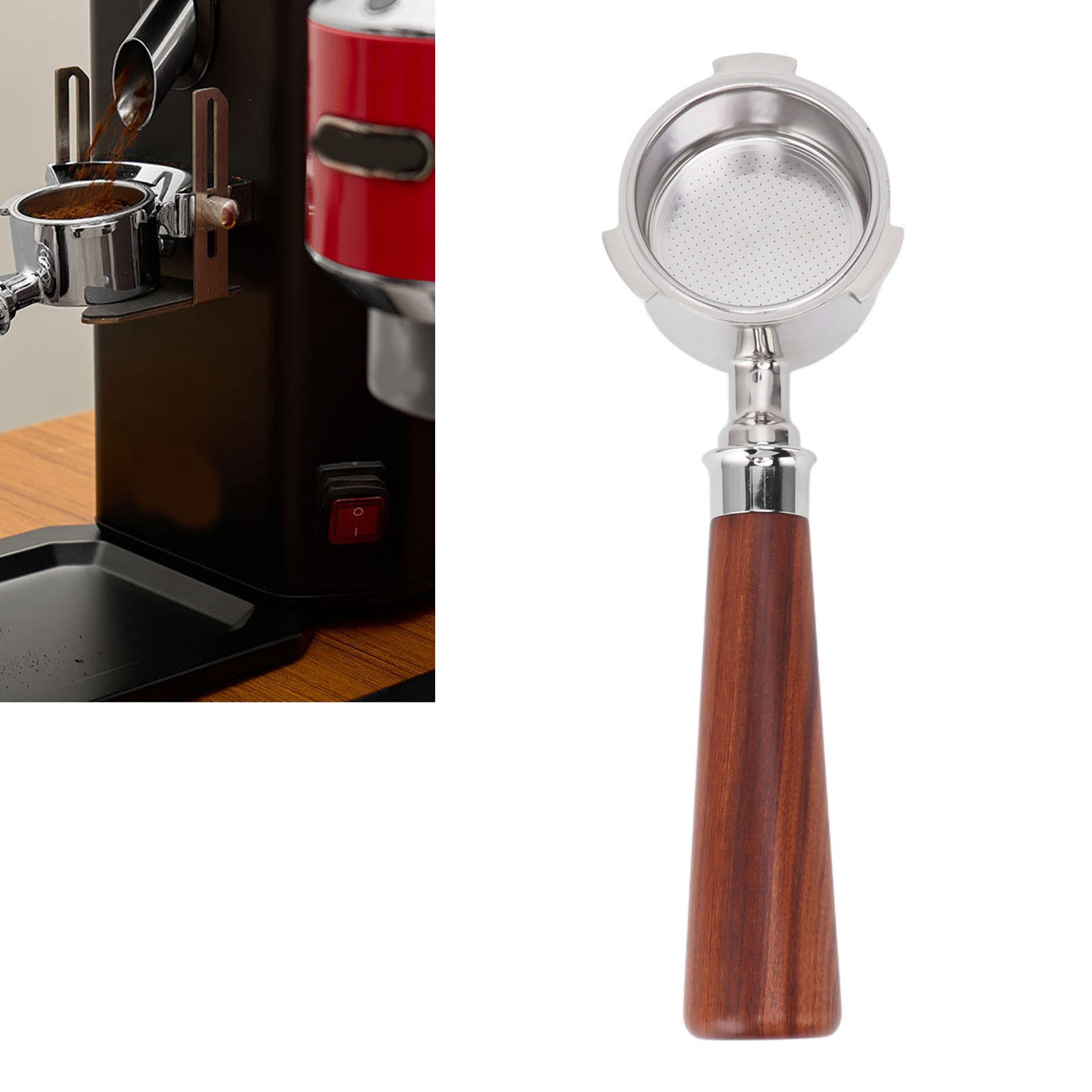 De'longhi Kaffeemaschine, Modifiziert In 51 Mm Edelstahl Mit Drei Griffen, Bodenloser Einlagiger Filterhalter, Modell A1, Rotes Sandelholz.