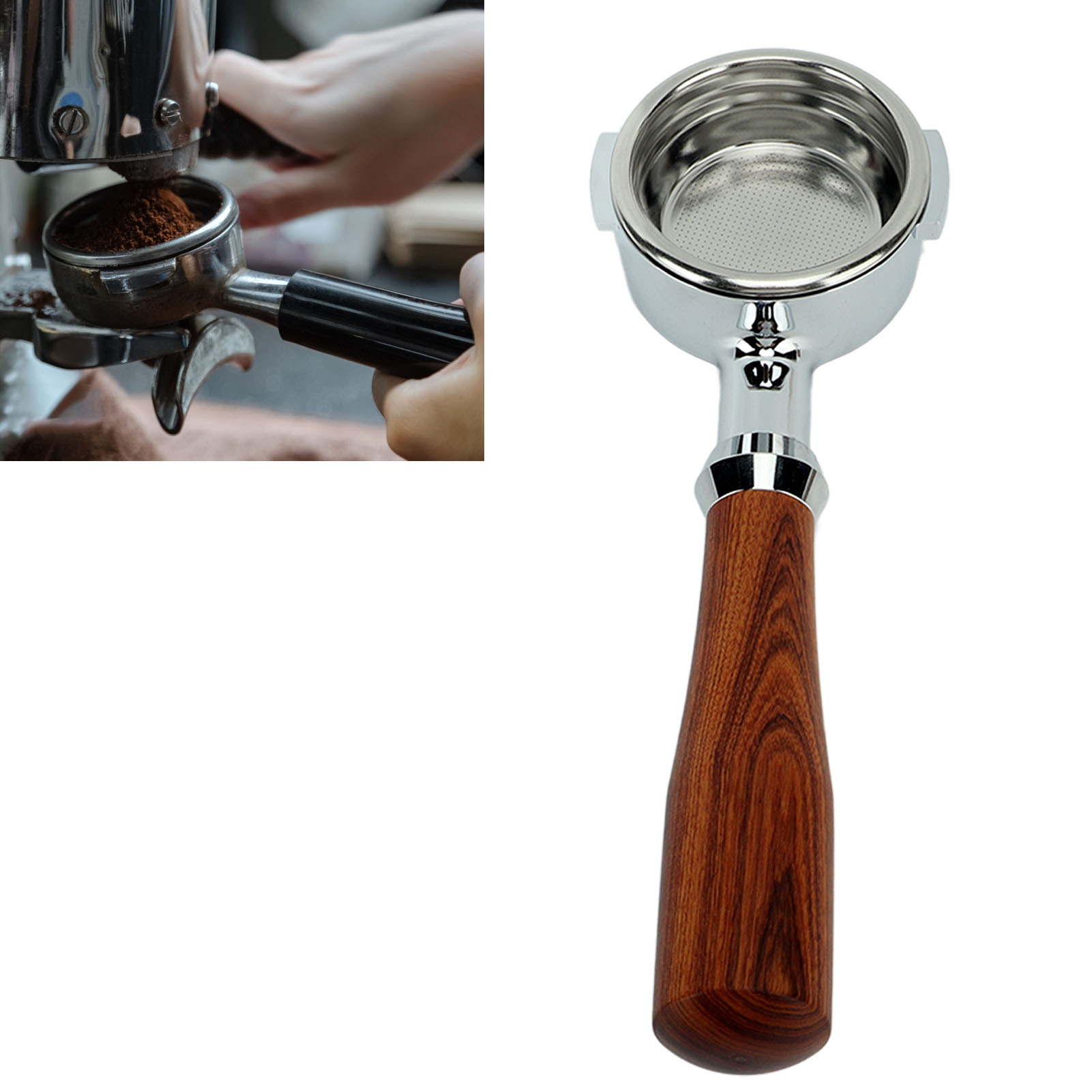 Aibao E61 Einlagiger 58-mm-doppeltassen-kaffeefilter Aus Aluminiumlegierung, Bodenlos, In Klassischem Rotem Sandelholz.