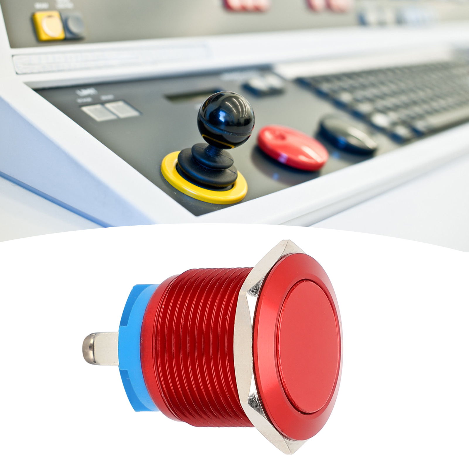 19 Mm Flacher Metall-druckknopfschalter, Vollständig Eloxiert, Selbstrückstellend, Schnappmechanismus, Rot.