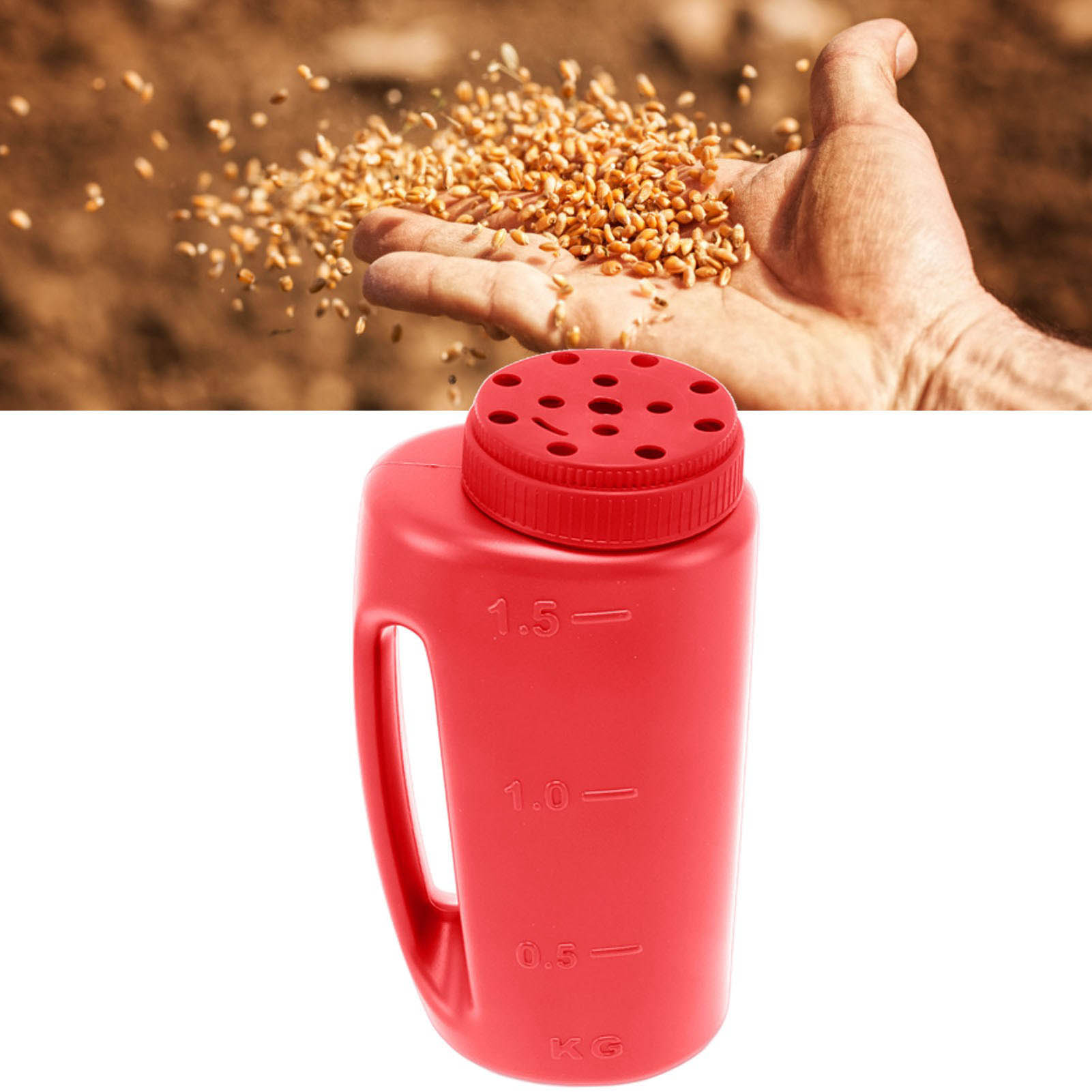 Streusalzspender, Dünger, Salzstreuer, Tragbarer Düngerspender, Saatgutspender, Rote Flasche.