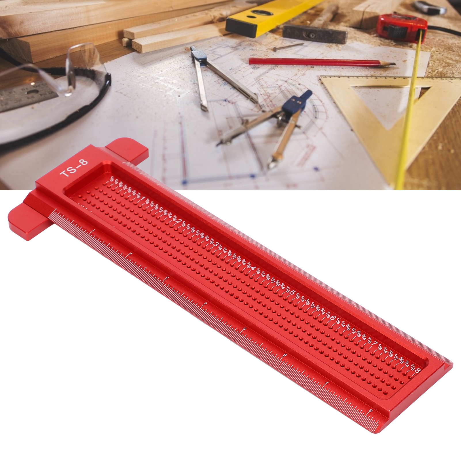 Ts-8 Anreißlineal Für Holzbearbeitung, Aluminiumlegierung, Mit T-teilung (0 Bis 8 Zoll), Mini-anreißwerkzeug (0 Bis 8 Zoll).