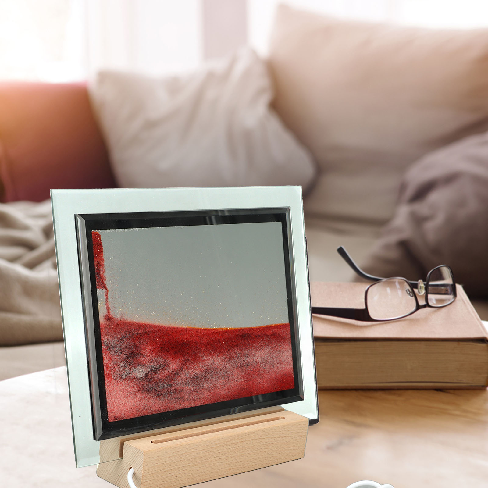 Mobile 3d-sand-schreibtischlampe Mit Usb-anschluss, Led-nachtlicht Und Fließendem Sandmuster. Kreative, Quadratische Acryl-nachttischlampe, Inspiriert Von Der Sanduhr. Schreibtischlampe Für Zuhause Od