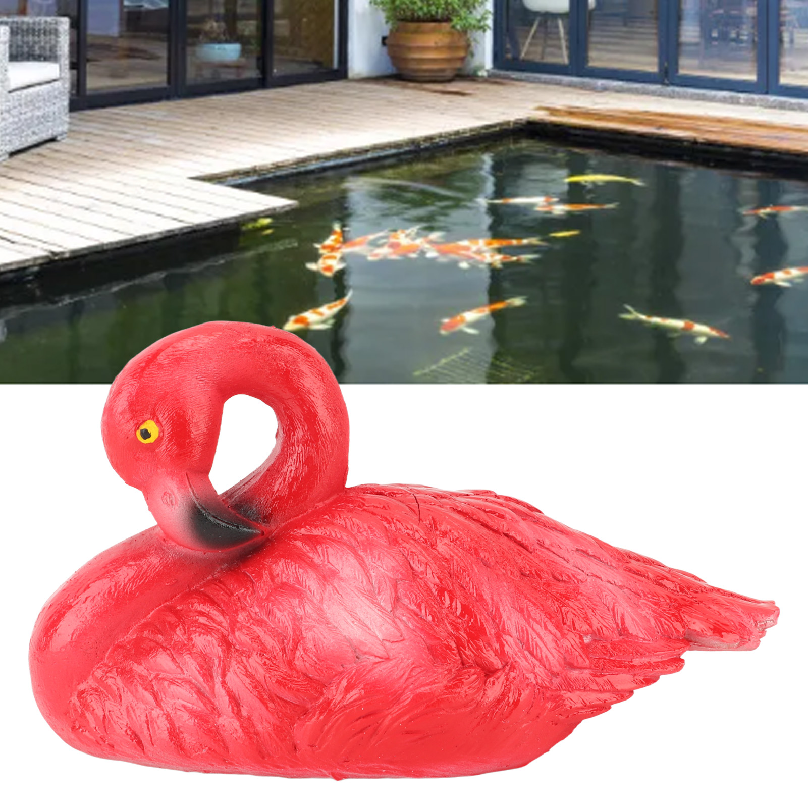 Schwimmende Rosa Flamingo-figur Für Teiche Und Aquarien, Kleine Größe, Roter Flamingo Schwimmt In Ruhe.