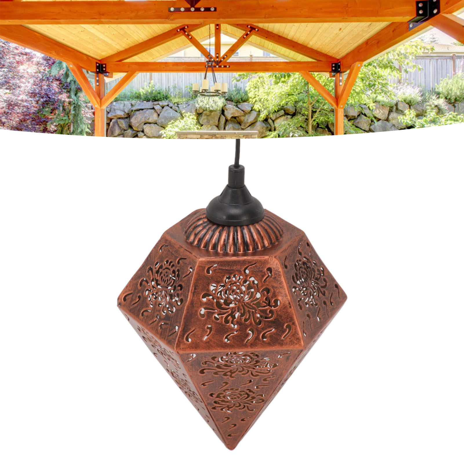 Dekorative Solarleuchten Für Innenhöfe, Led-solarlaternen, Solar-hofbeleuchtung, Rote, Kupferfarbene, Polygonale Chrysanthemenlaternen