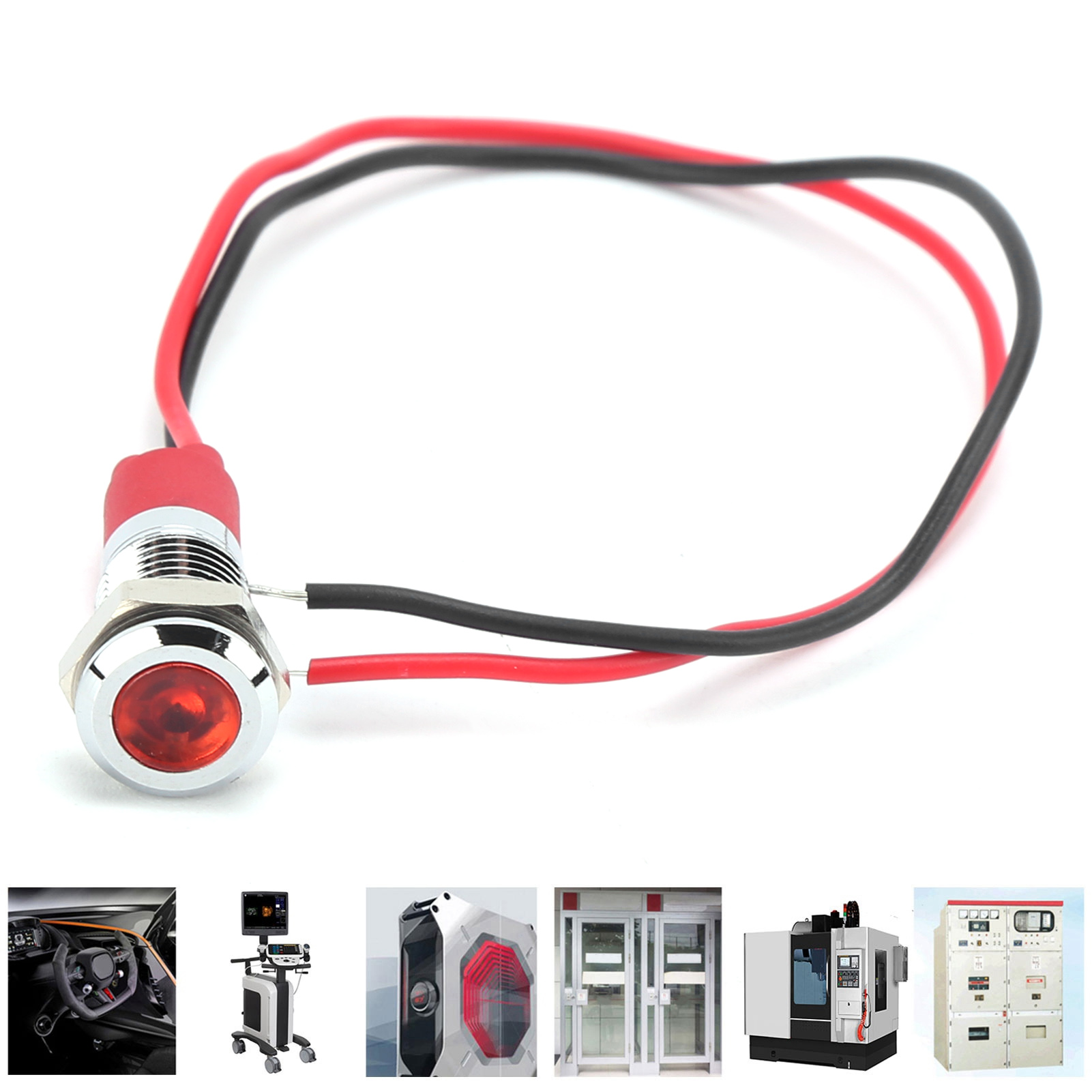 8 Mm Wasserdichte Led-anzeigeleuchte Aus Metall, Kleine Kabelgebundene Betriebsanzeige, Rot.