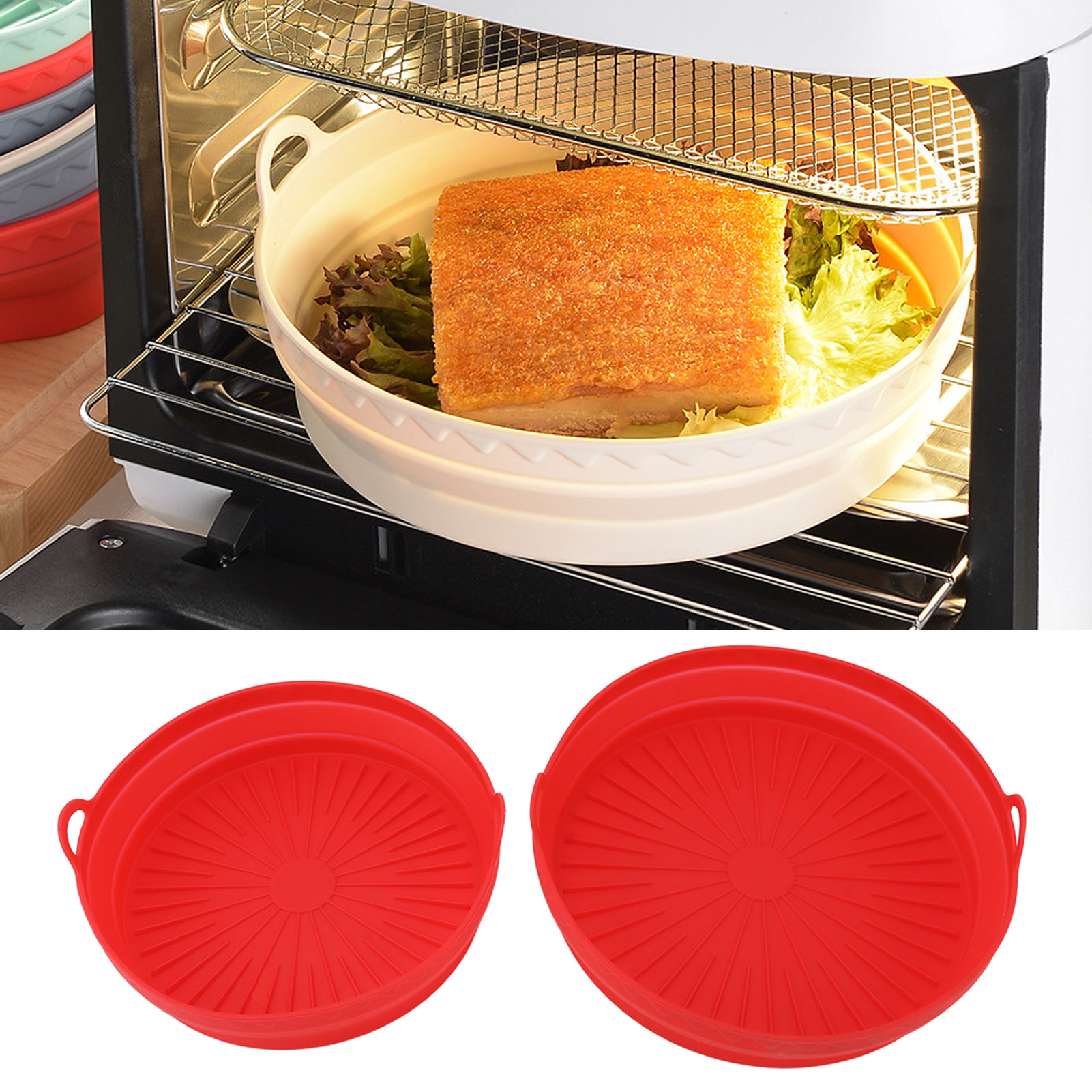 Zusammenklappbarer Airfryer-korb, Faltbare Kochmatte Aus Lebensmittelechtem Silikon, Rot.