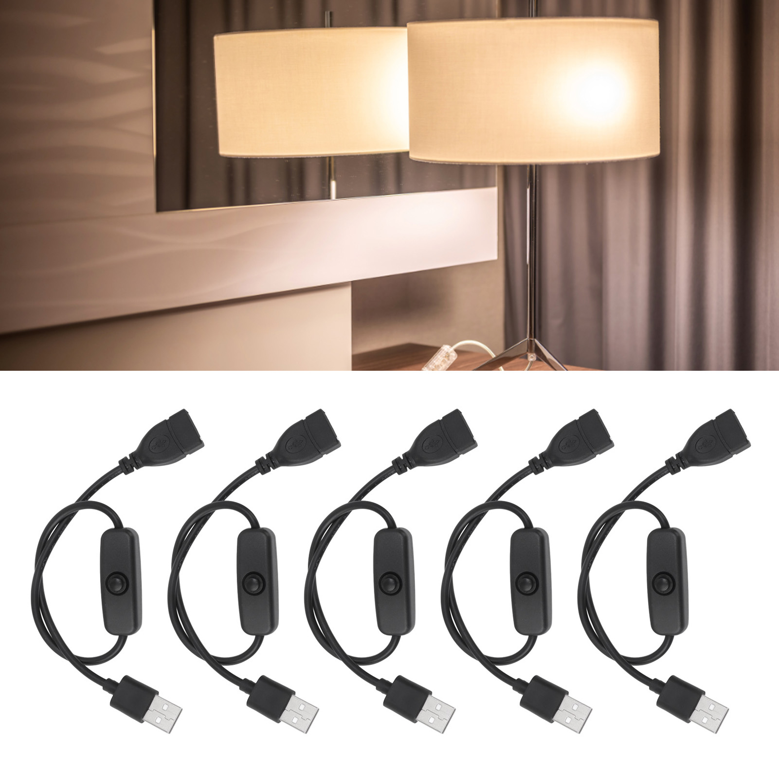 Packung Mit 5 Usb-verlängerungskabeln (stecker Und Buchse) Mit Druckknopfschaltern, Usb-kabeln, Ladekabeln Mit Usb-schalter Und Kabeln Für Led-streifen.