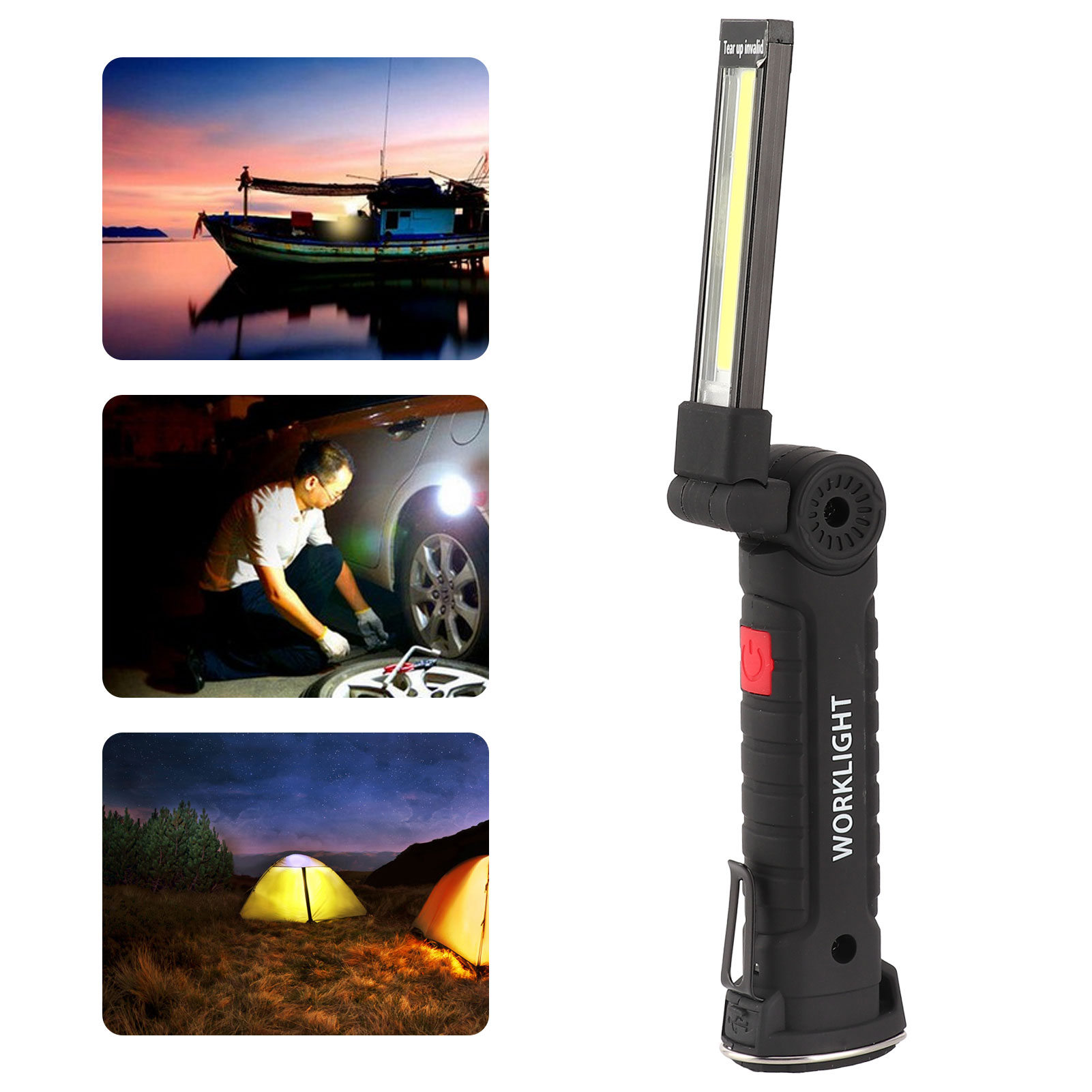 Multifunktionale, Wiederaufladbare Weiße Cob+led-lampe Für Arbeit, Wartung Und Notfälle, Kompakte Größe.