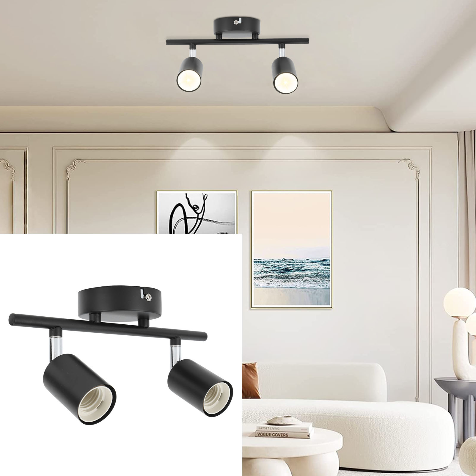 Deckenstrahlerhalterung, Verstellbare Und Drehbare 2-flammige Lampenfassung, E27 Deckenleuchtenfassung, Schienenbeleuchtungsset, Schlafzimmer, Esszimmerwand, Innenbeleuchtung.