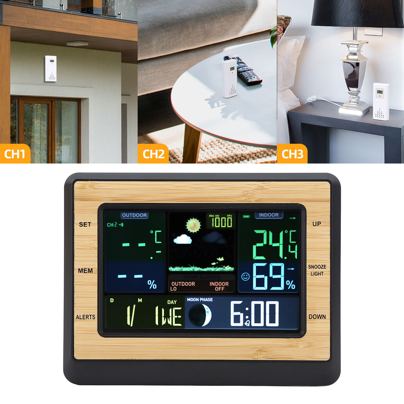 Wettervorhersage Mit Großem Farbbildschirm, Wetterstation, Thermometer, Hygrometer, Barometer, Wetteruhr, Wecker