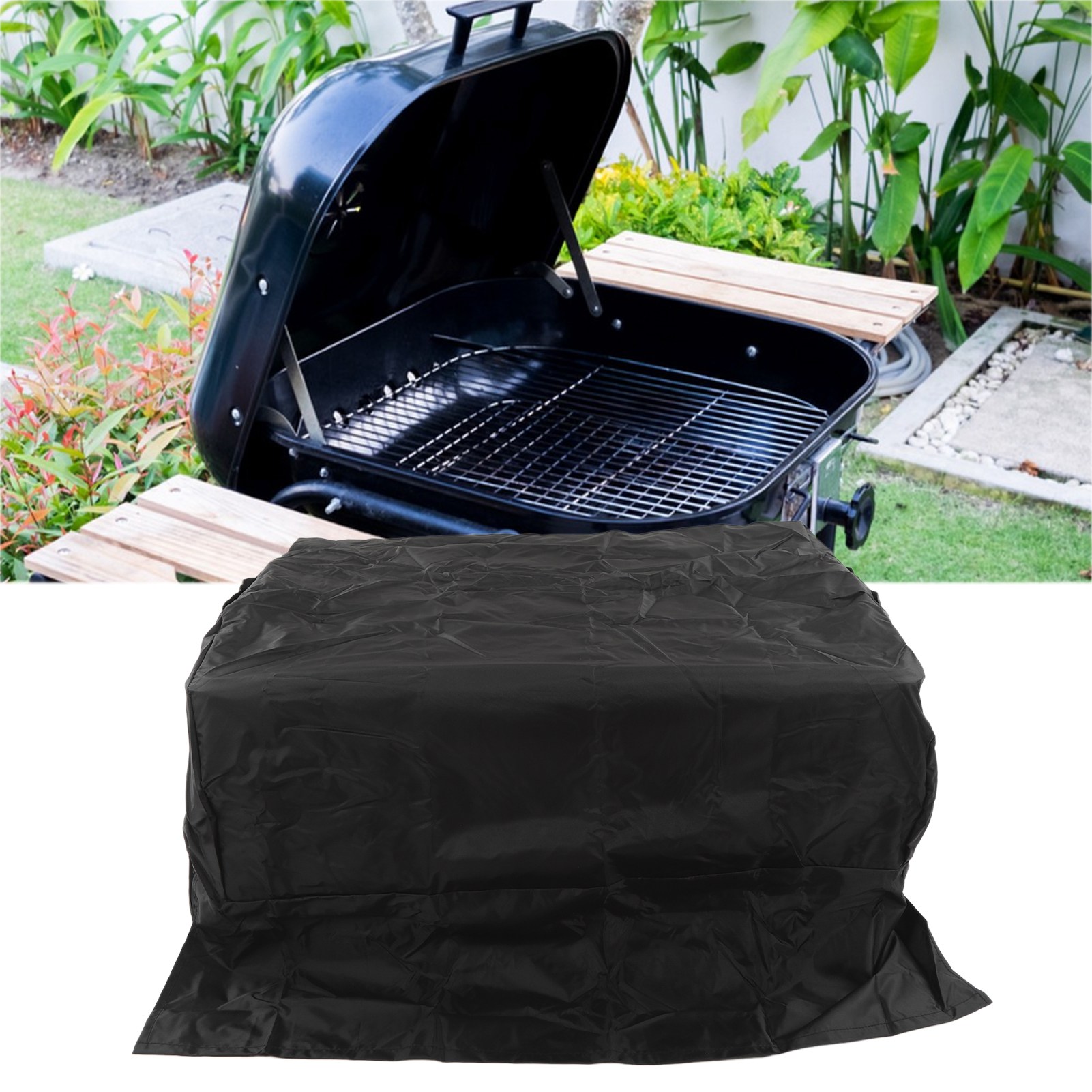 Wasserdichte Grillabdeckung Aus Oxford-gewebe Mit Integriertem Grillrost Und Deckel. 81 X 66 X 61 Cm, Schwarz.