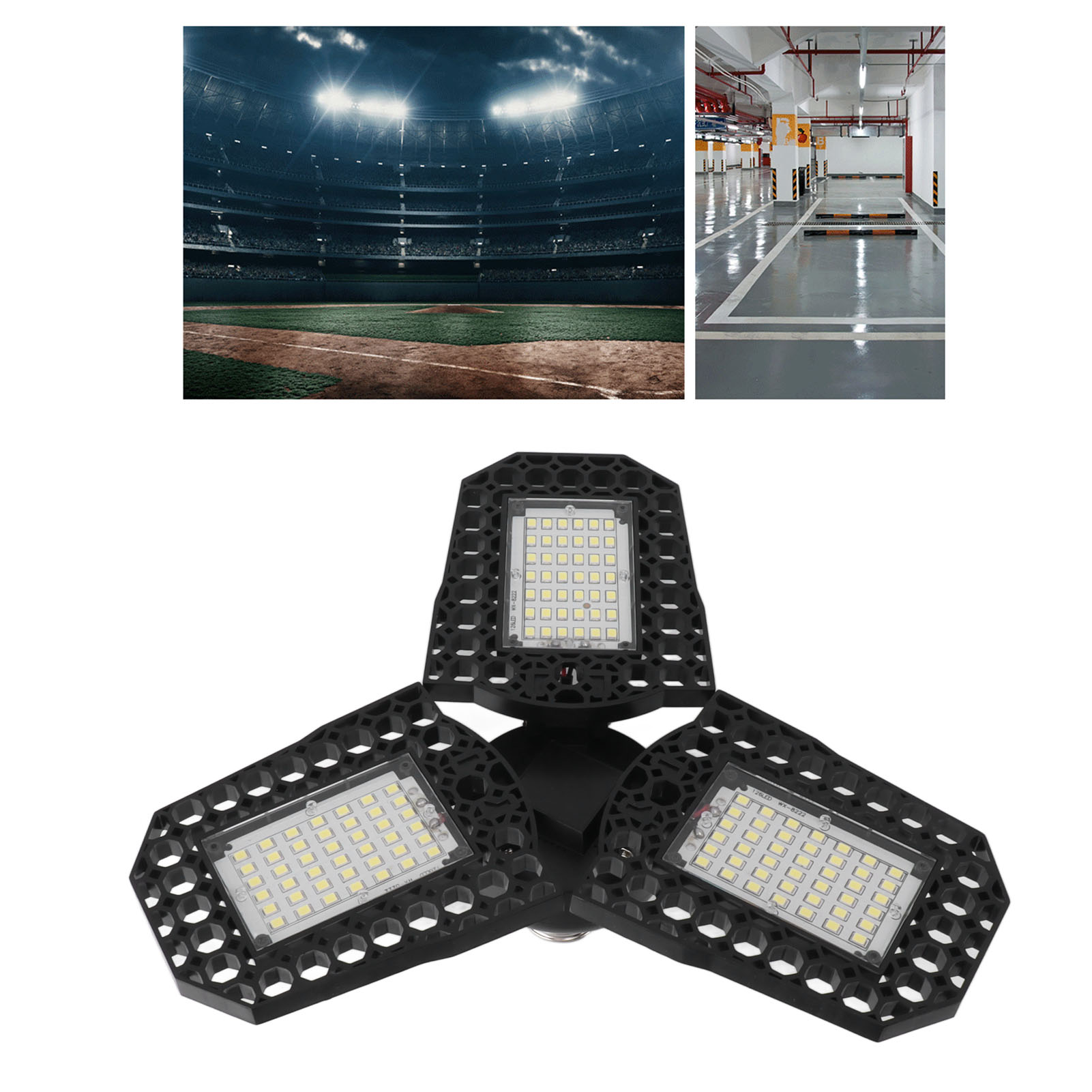 60-w-led-industrie- Und Bergbauleuchte, Dreiteilige, Faltbare Und Verformbare Wandleuchte Für Garage, Lagerhalle Und Fabrik, 85–265 V