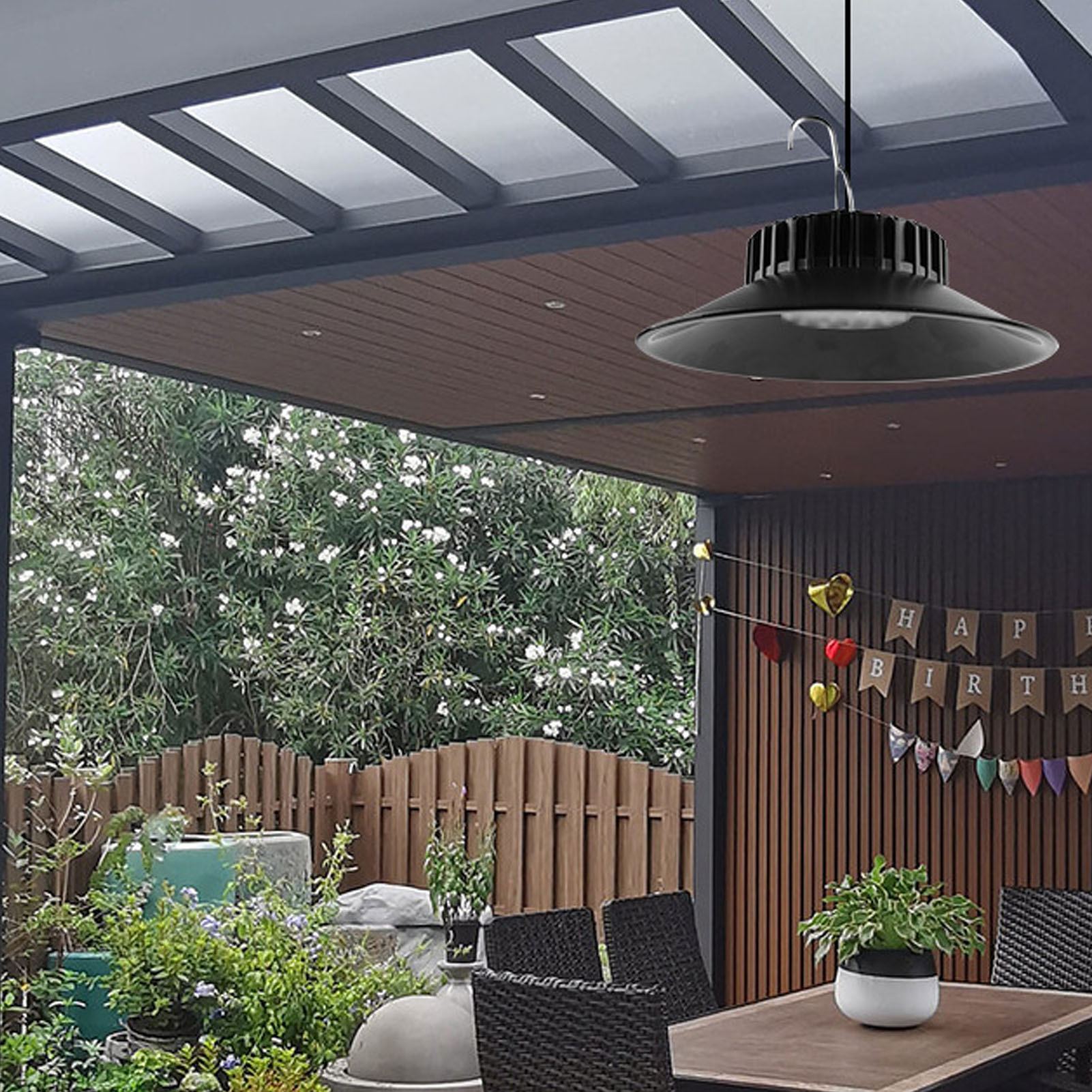 Solar-pendelleuchte Für Den Außenbereich, Solarlampe Für Gartenhäuschen, Metall-pendelleuchte Für Scheune Oder Pavillon Mit Fernbedienung, Automatischer Dämmerungs- Bis Morgengrauenaktivierung, 3 Farb