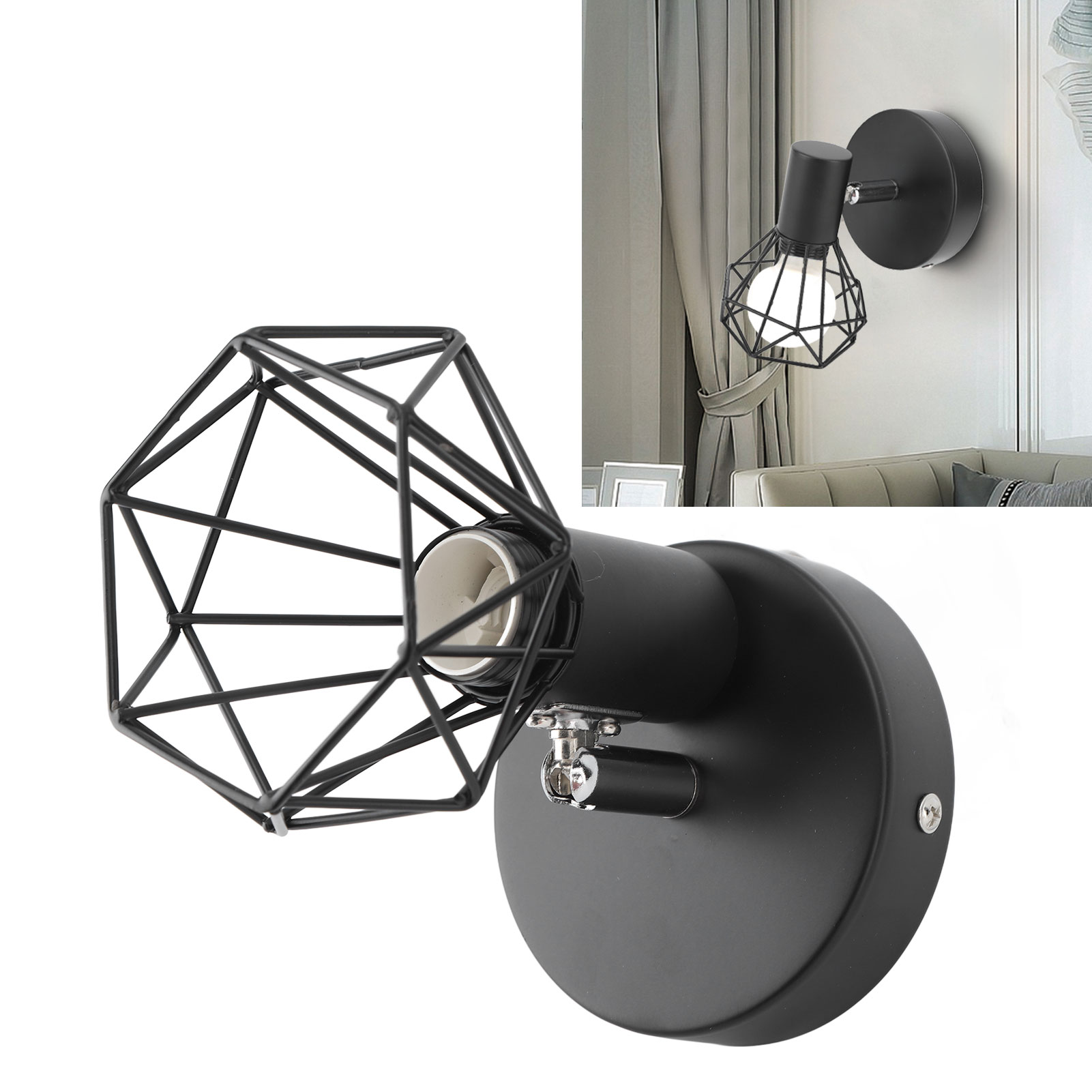 Verstellbare E14-wandlampenfassung, Retro-industrie-wandleuchte Aus Schwarzem Metall, E14-fassung, Nachttisch-/leselampe