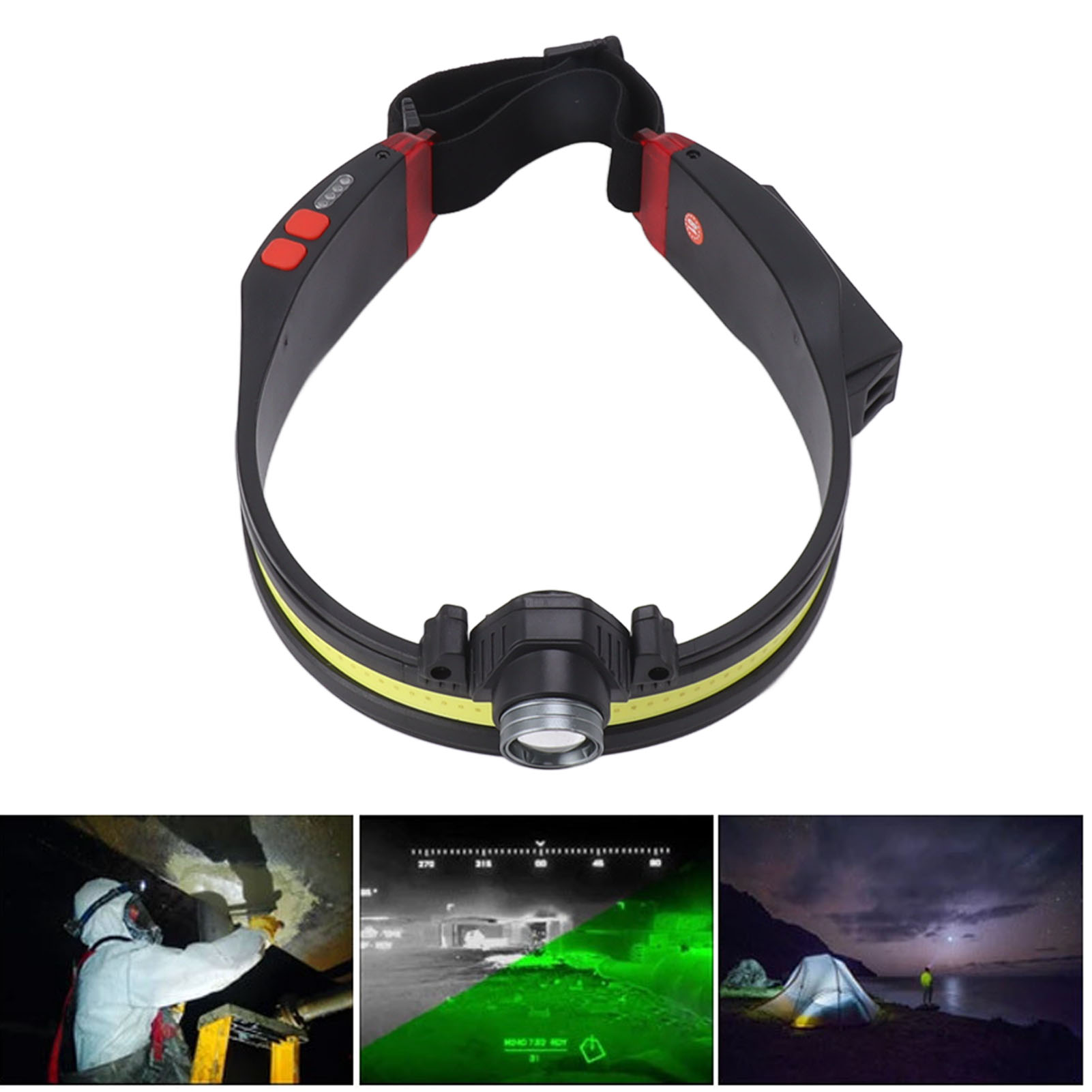 Wiederaufladbare Led-stirnlampe Für Nachtangeln Und Radfahren Im Freien, Mit Rotem Warnlicht Und Hochintensivem Cob-multifunktionsscheinwerfer.