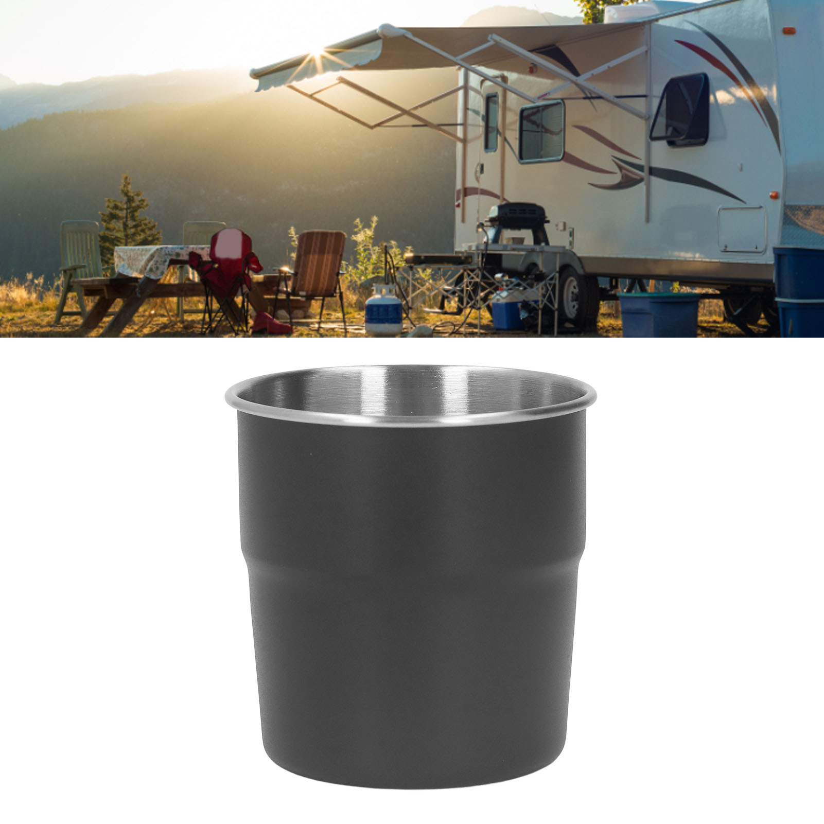 Stapelbarer Campingbecher Aus Edelstahl, 320 Ml, Schwarz