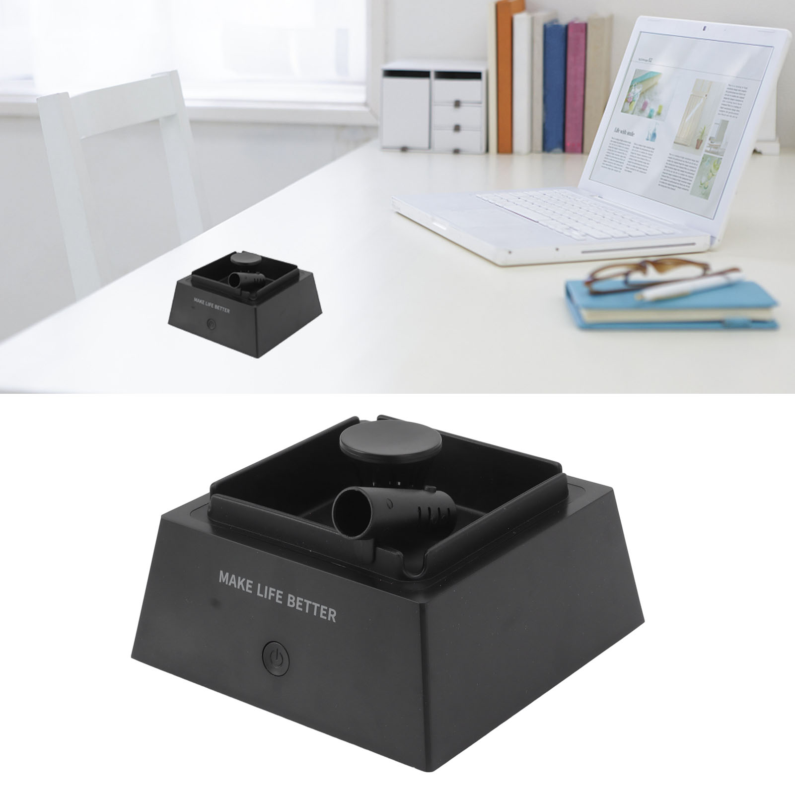 Schwarzer Schreibtischaschenbecher Ohne Beleuchtung Zur Verwendung Im Schlafzimmer, Beseitigt Rauchgerüche, Staub Und Schadstoffe Aus Wohn- Und Büroräumen Und Verfügt Über Zwei Belüftungsstufen.