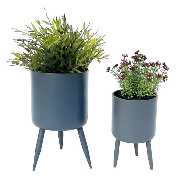 Dandibo - Blumentopf mit Füßen Pflanztopf Blumenkübel mit Beinen Metall Grau 2er Set 96260 Modern Pflanzenständer