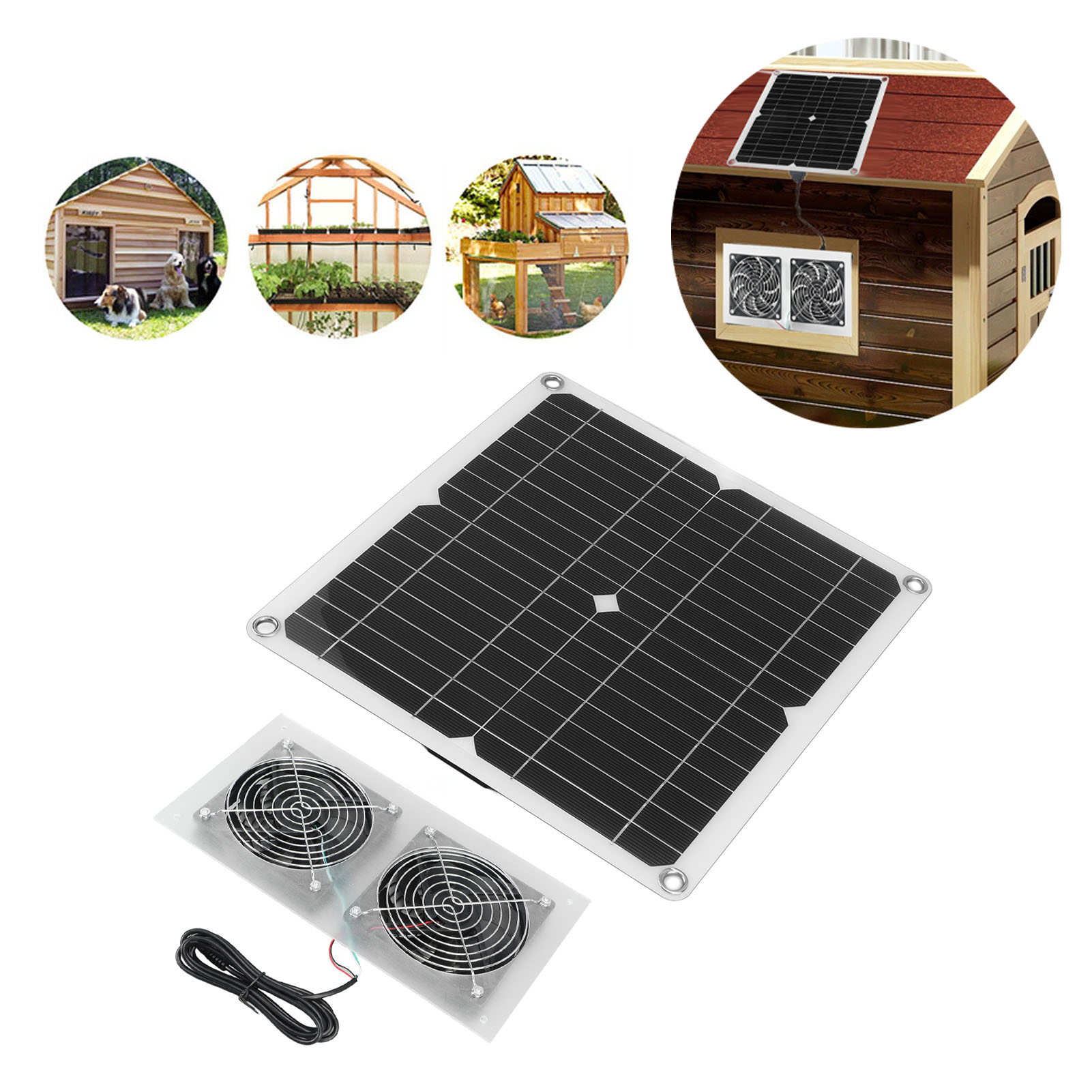 25-w-solarventilator, Doppelventilator, Luftabsaugung Für Haustiere, Solarpanel, Hundehütte/hühnerstall Für Den Außenbereich, Tragbarer Solargenerator