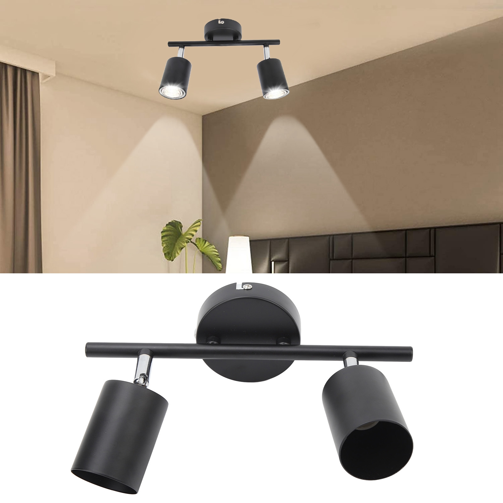 2-flammiges Schienensystem, Flache Deckenleuchte, Verstellbare Gu10-fassung, Innenbeleuchtung Für Wohnzimmer, Esszimmer, Küche.