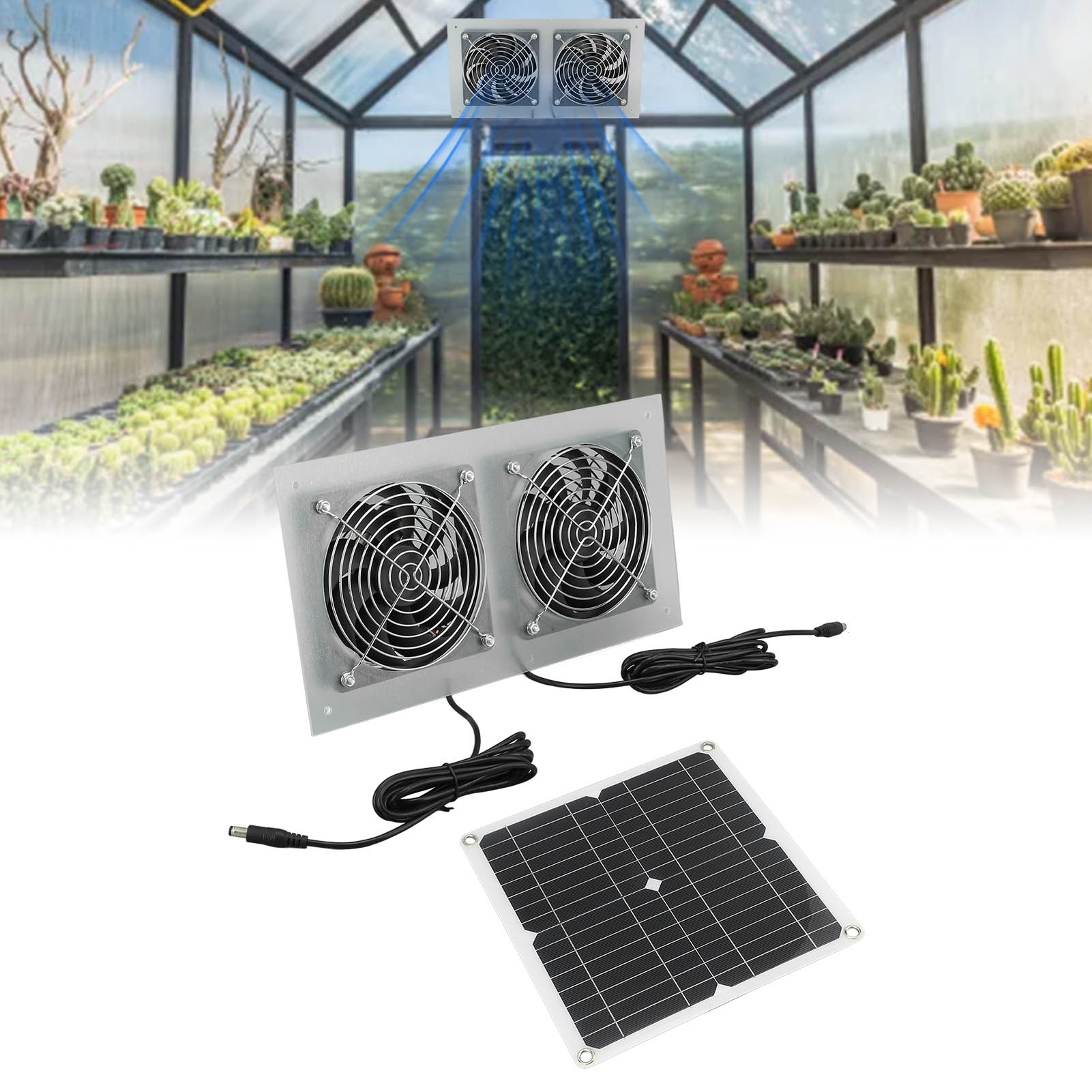 15w Solar-haustierventilator, Solarbetrieben, Set Mit Zwei Ventilatoren Mit Schalter Für Den Außenbereich Von Haustierräumen.