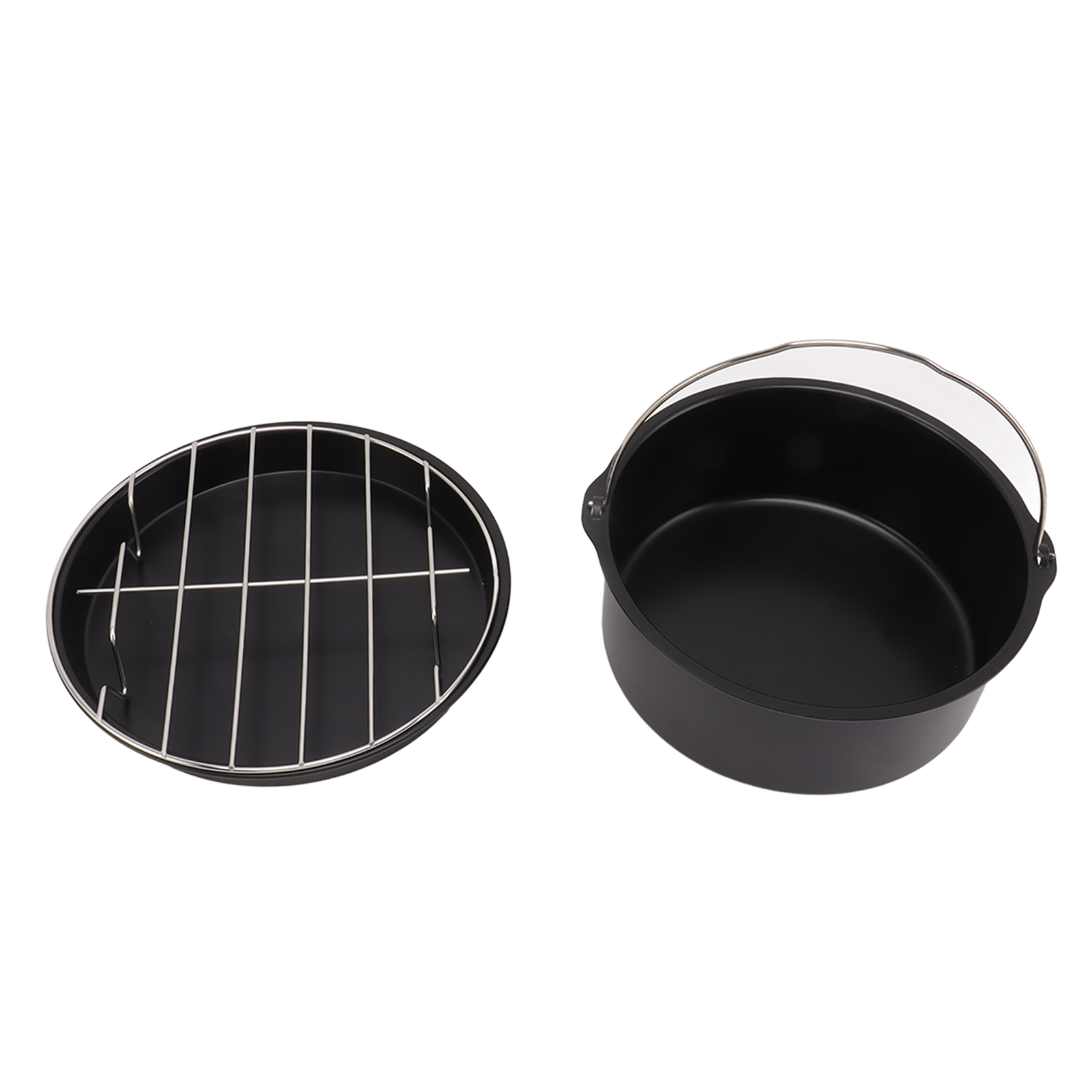 Heißluftfritteuse, Fritteuse, Frittierkorb, Pizzablech, Grill, Zubehör Für Heißluftfritteusen, 3-teiliges Schwarzes Set, 18 Cm