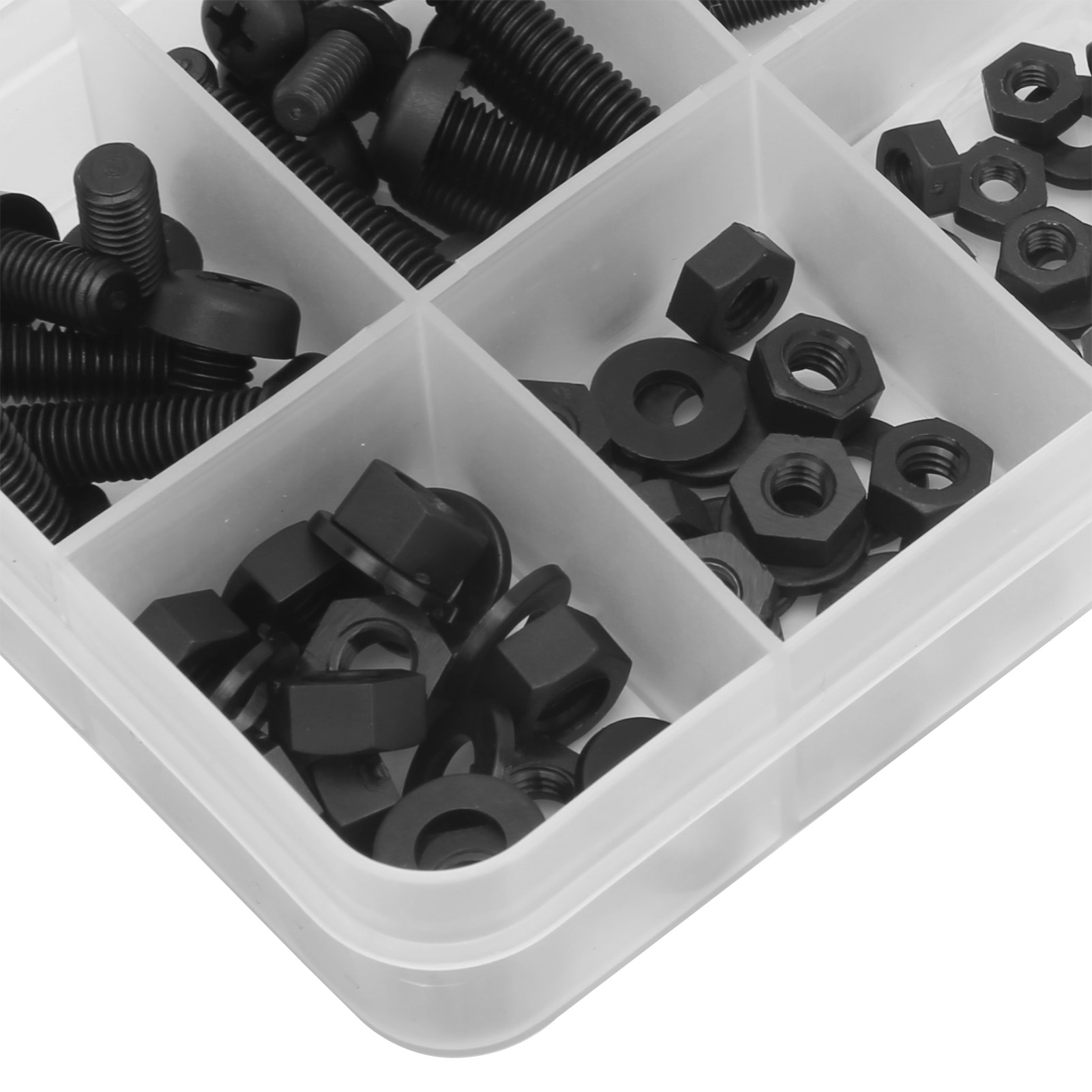 150 Schwarze Nylonschrauben, Verpackt In Einer Schachtel, Größen M2, M2,5, M3, M4 Und M5 (kombination).