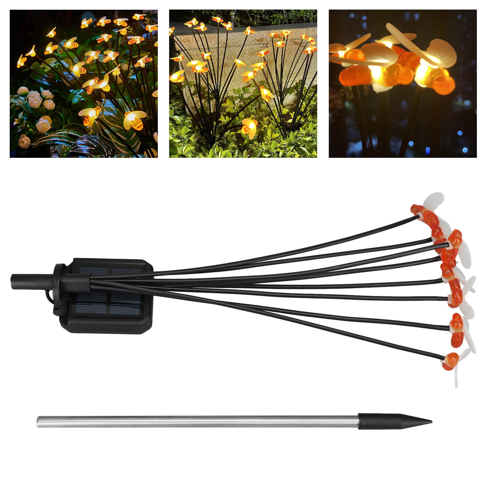 Solarbetriebene Led-bodenleuchte In Bienenform Für Garten, Stimmungsvolle Außenbeleuchtung Für Rasen Und Camping, 8-flammige Bienenförmige Landschaftsleuchte, Warmes Licht