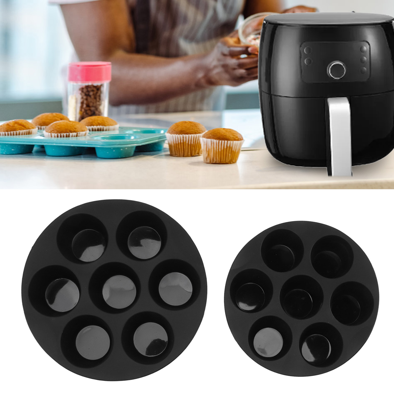 Zubehör Für 7- Und 8-zoll-heißluftfritteusen, Runde Silikon-kuchenform Mit 7 Mulden Für Muffins Und Kuchen.