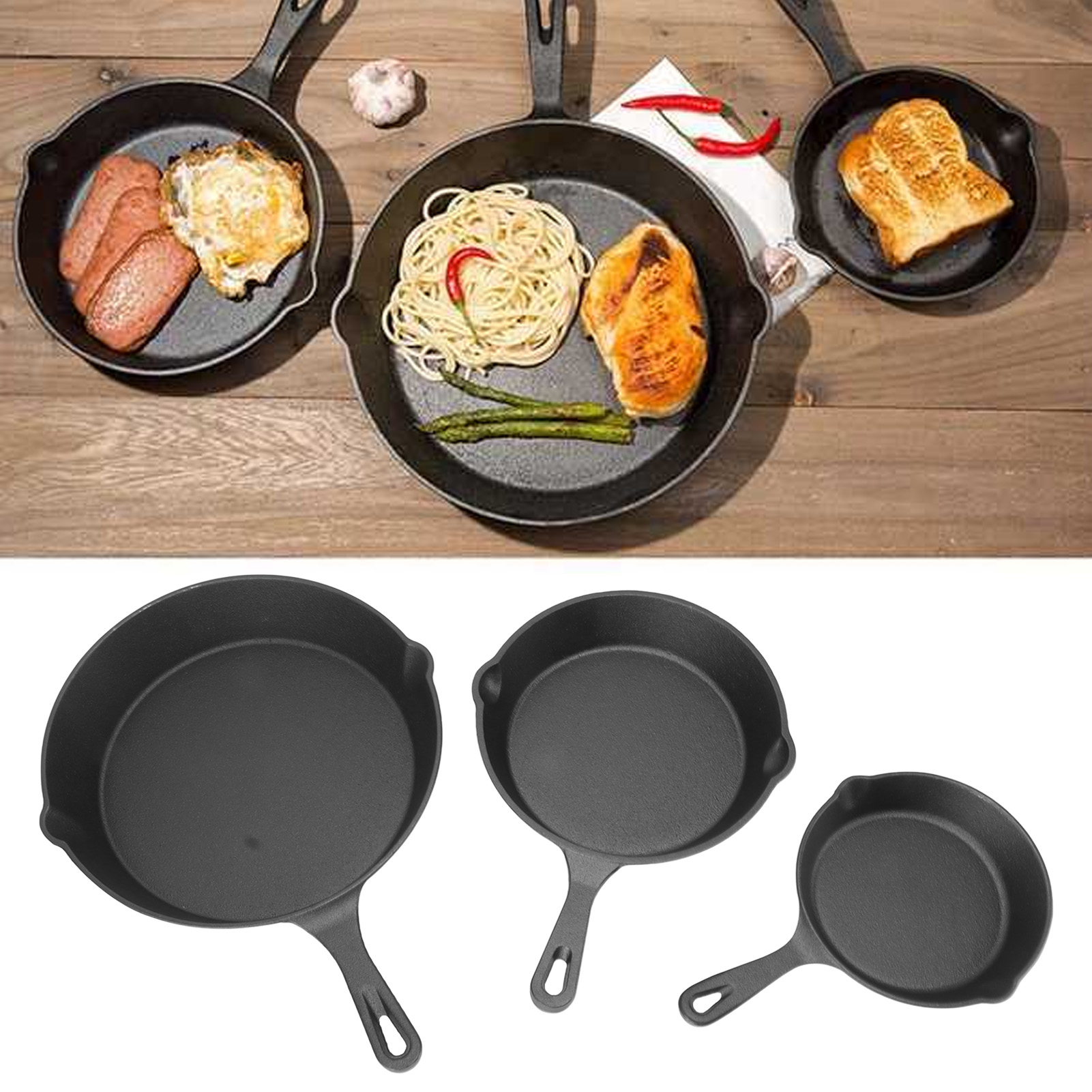 Set Aus Drei Mini-multifunktionspfannen Aus Gusseisen (16 Cm, 20 Cm, 25 Cm), Eierpfannen, Ohne Antihaftbeschichtung.