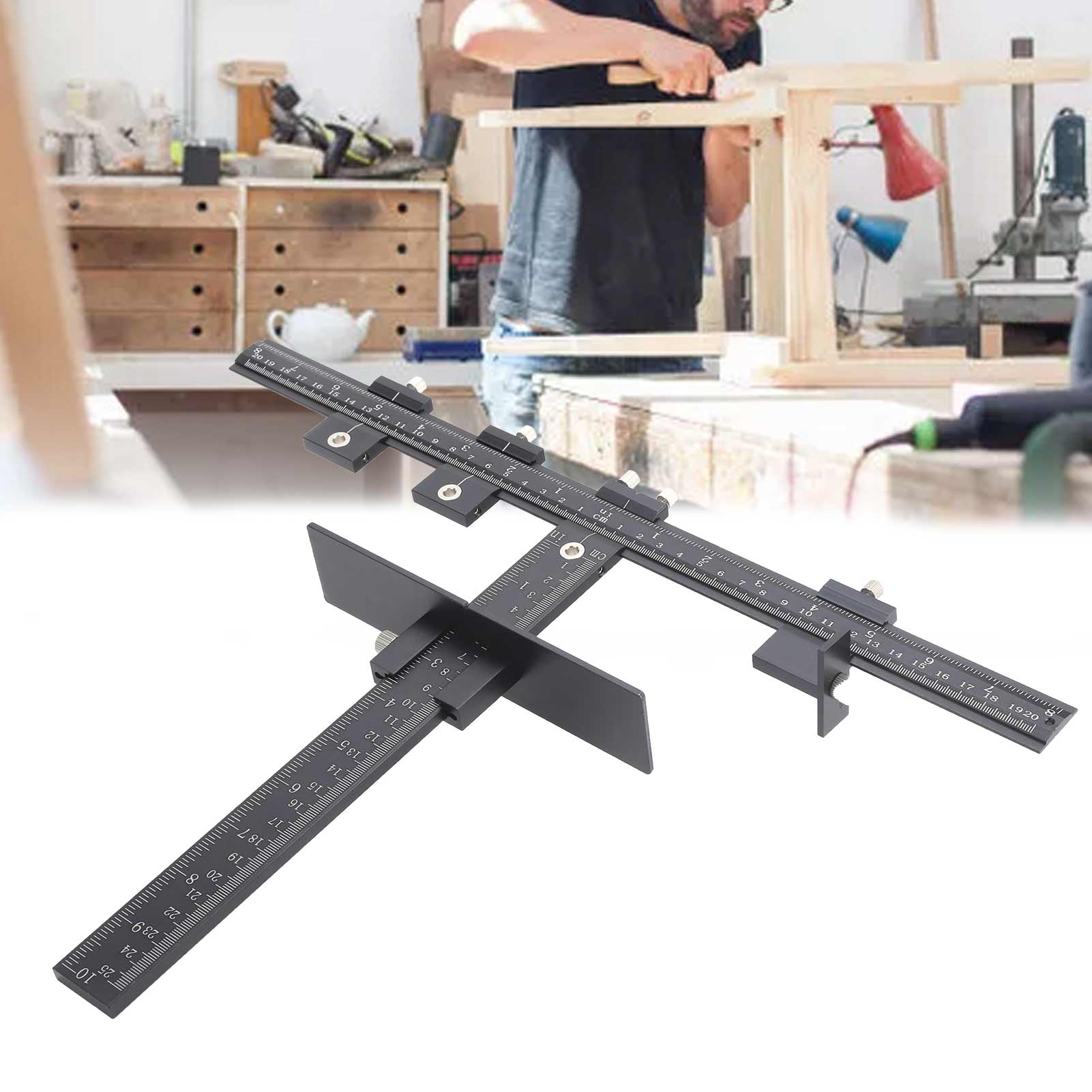 Multifunktionales T-winkelstück Aus Schwarzer Aluminiumlegierung, Bohr- Und Positionierwerkzeug Für Möbel- Und Holzbearbeitung, Hilfswerkzeug Für Die Holzbearbeitung