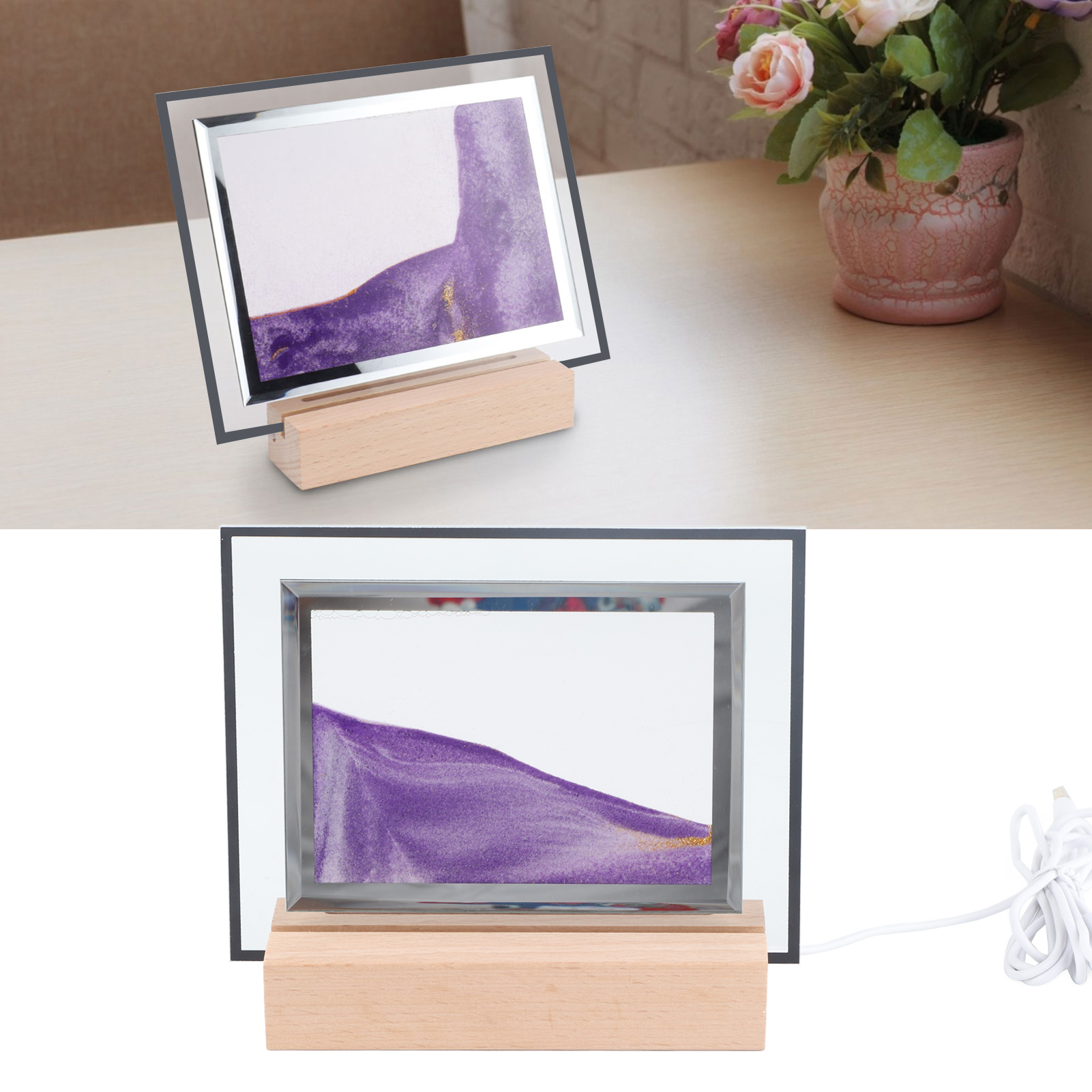 Quadratische Led-nachttischlampe Aus Glas Mit Treibsandeffekt, Schreibtischdekoration, Dynamische 3d-nachttischlampe Mit Sandmalerei, Dekoration Für Zuhause Oder Büro