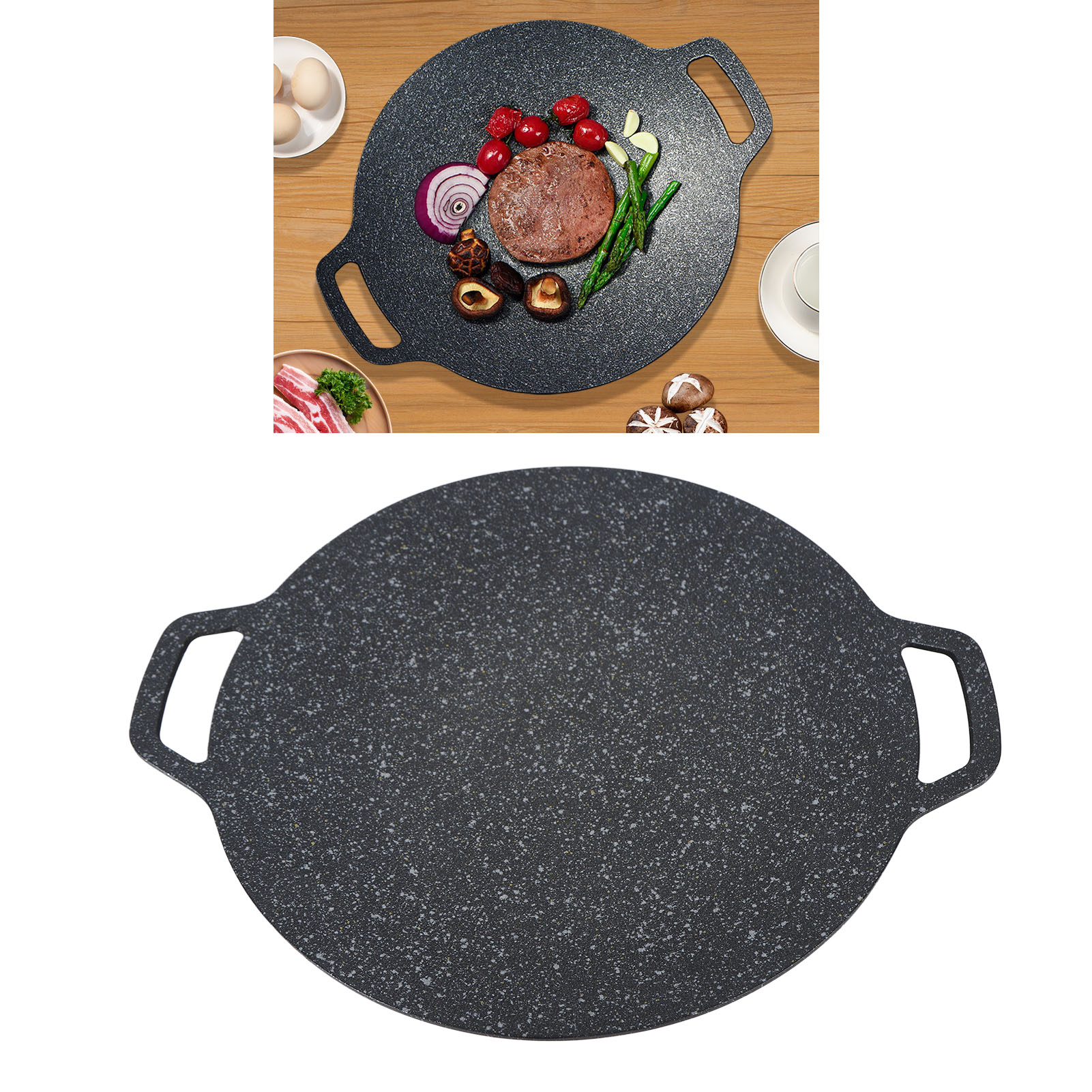 Koreanische Grillpfanne Mit Antihaftbeschichtung Aus Maifan-stein, Geeignet Für Den Außenbereich Und Gasherde. 38 Cm.