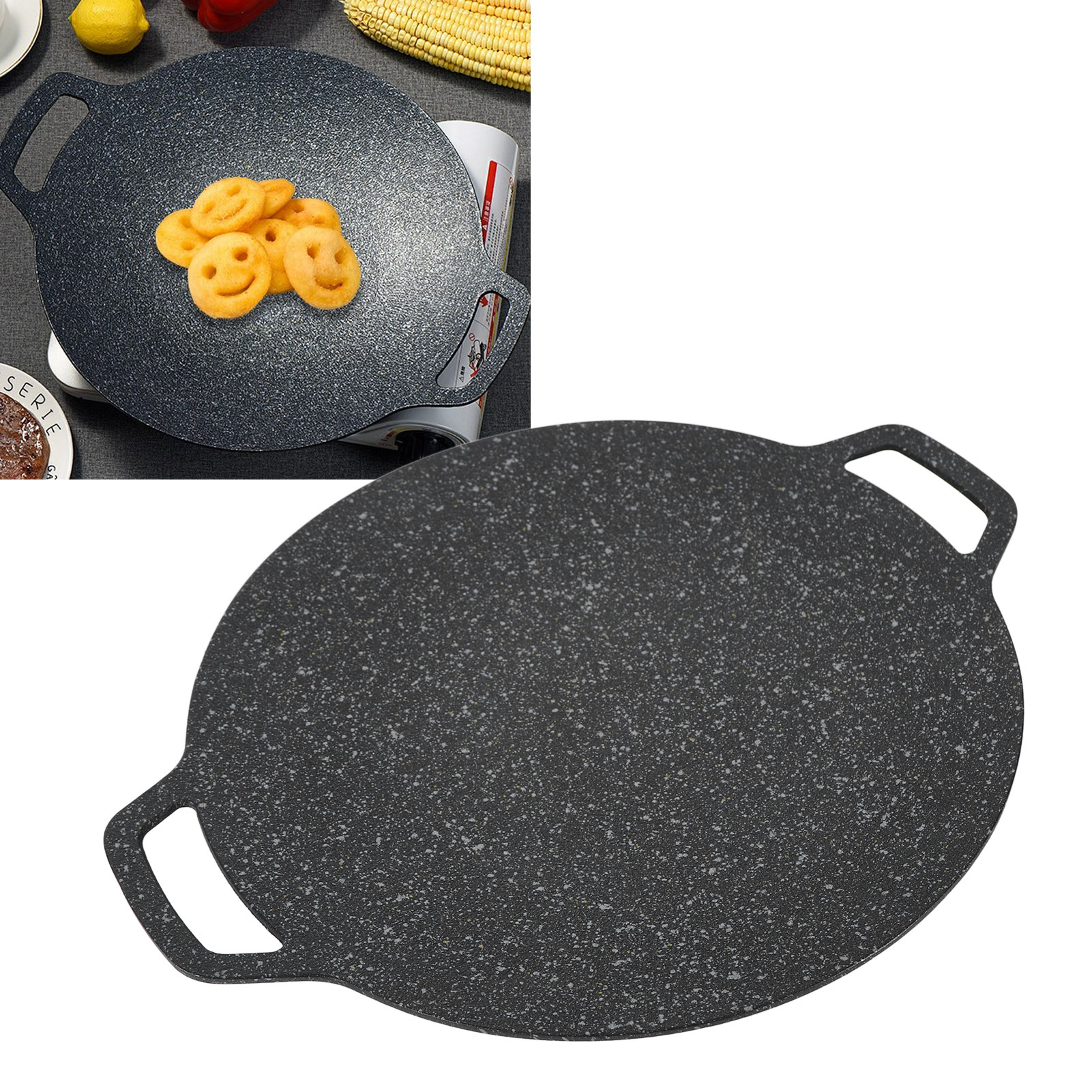 Koreanische Antihaft-teppanyaki-grillpfanne Für Den Außenbereich, Gasbetrieben, Inklusive Hitzebeständiger Handschuhe Und Küchenzange (38 Cm).