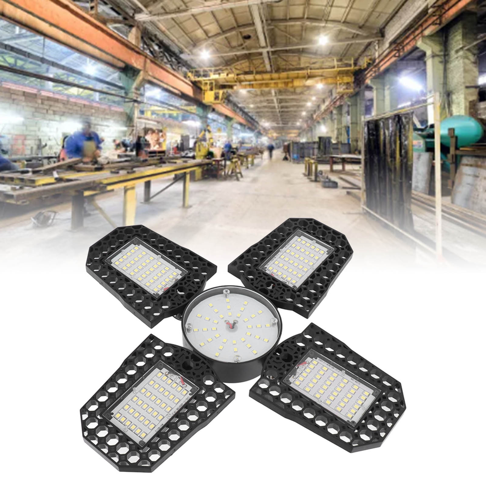 Led-garagenleuchte, Umwandelbare Vierflügelige Faltleuchte, Hochleistungs-e27-industrie- Und Bergbaulampe, 100w Industriebeleuchtung, 85-265v.