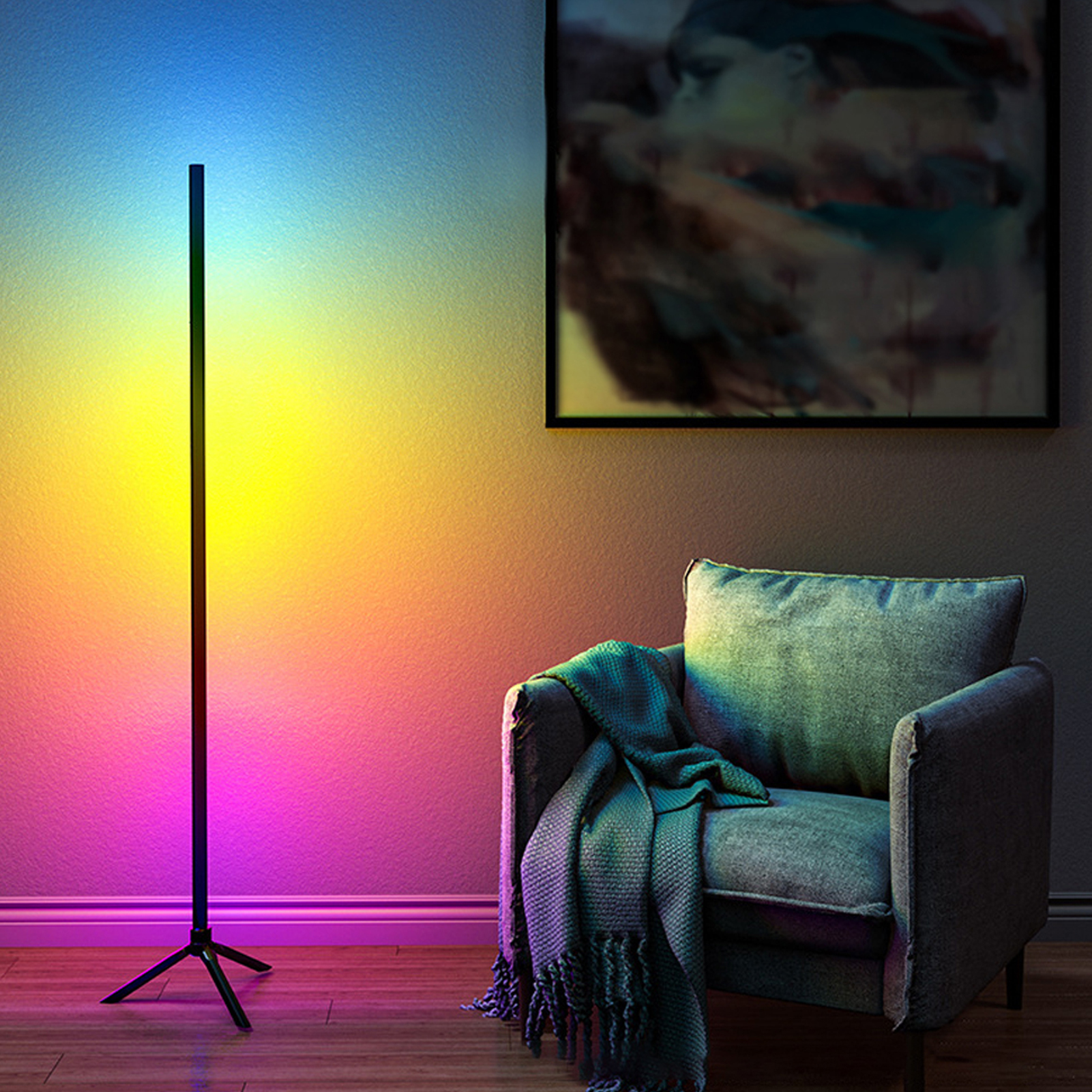 Rgb-eckstehlampe Mit Bluetooth-app Und Fernbedienung, Synchronisierter Musik, Moderne Led-stehlampe, Usb-stromversorgung, Timer, 47,2 Zoll Farbwechselnde Rgb-stimmungsbeleuchtung.