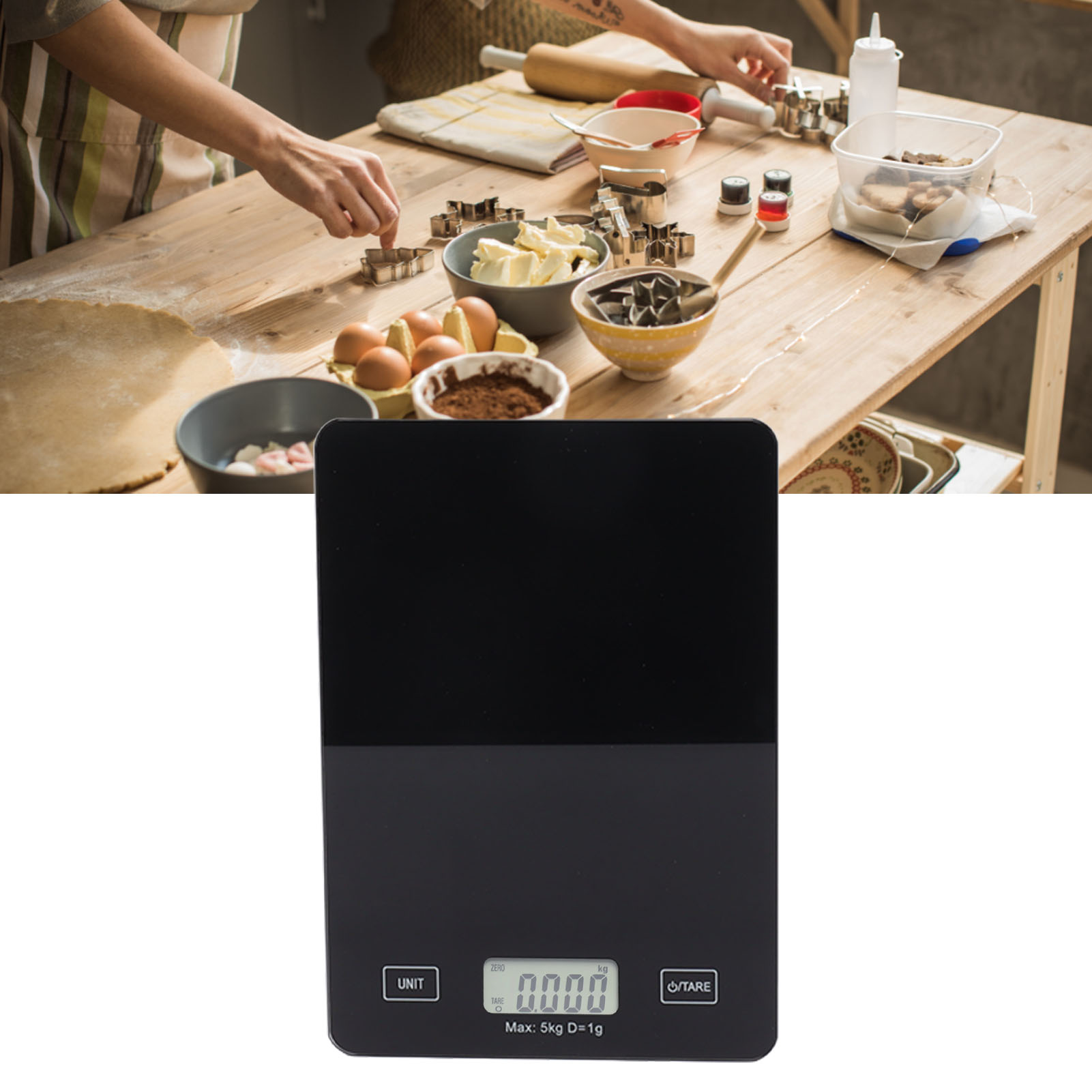 Schwarze Küchenwaage, 5 Kg, Touchscreen, Gehärtetes Glas, Elektronisch, Ideal Zum Backen Zu Hause.