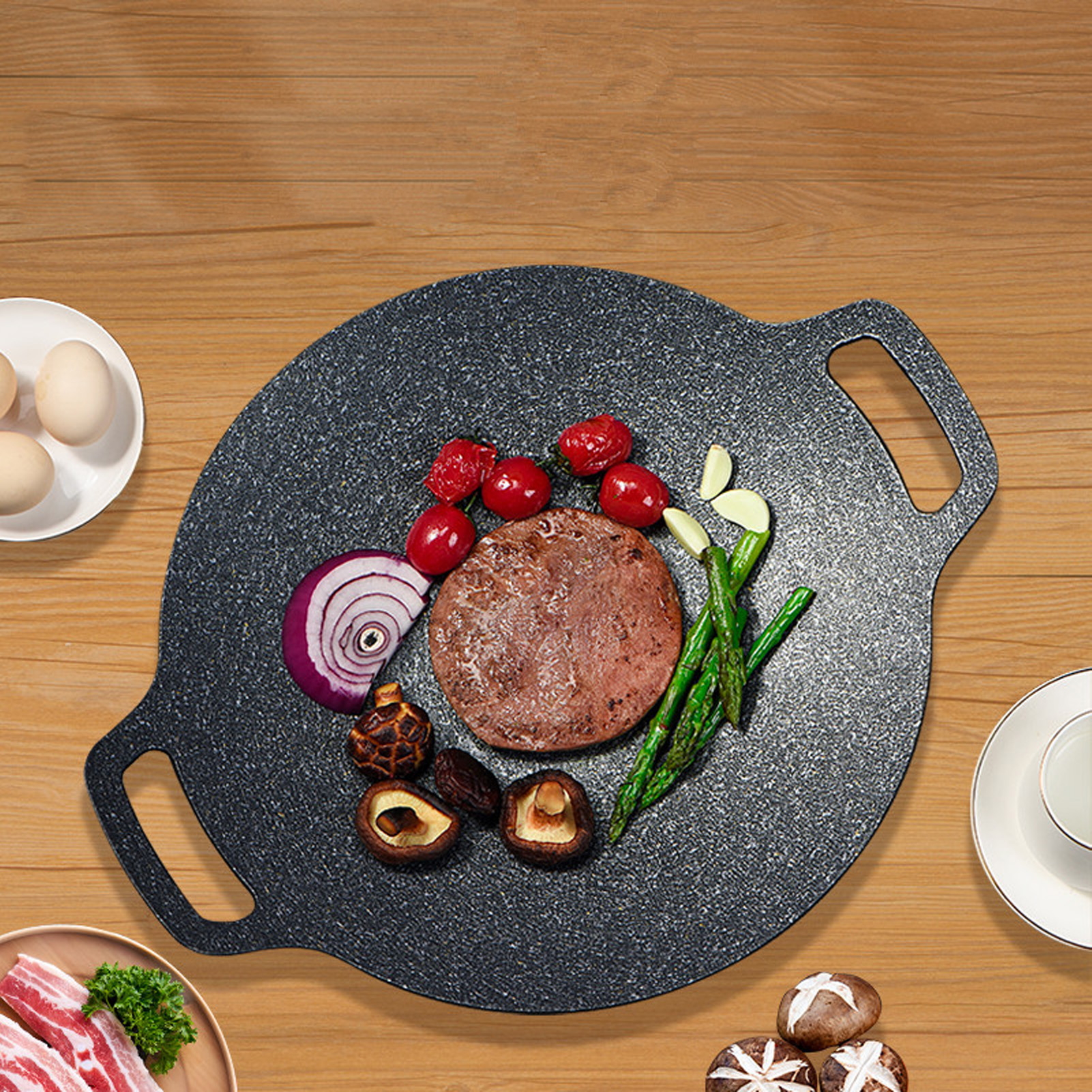 Kleine Koreanische Grillpfanne Zum Grillen, Induktionsgeeignet, Antihaftbeschichtet, Ideal Für Teppanyaki Im Freien, Mit Aufbewahrungstasche Aus Oxford-gewebe, 25 Cm.