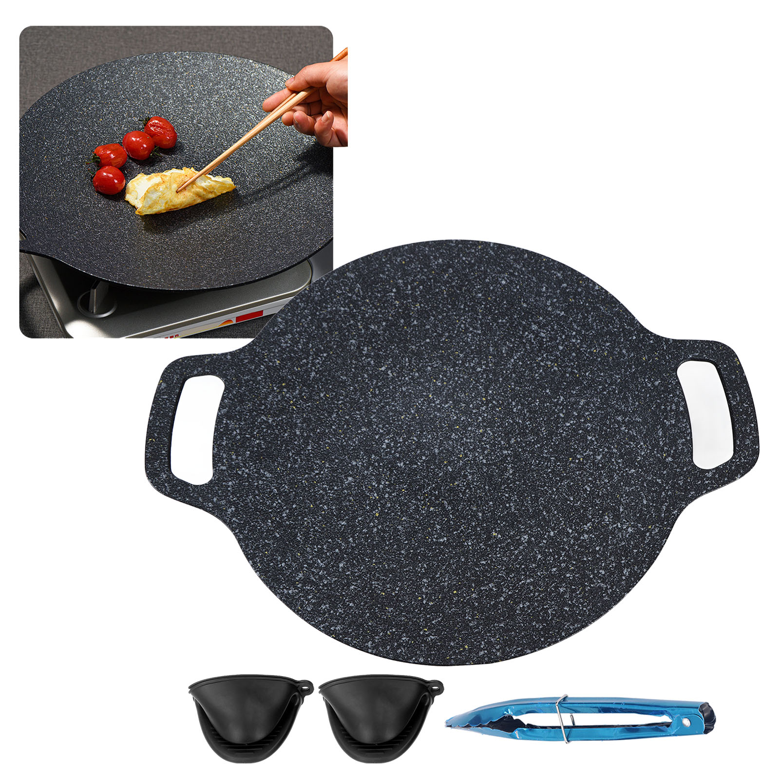Koreanische Grillpfanne Zum Grillen, Induktionsgeeignet, Antihaftbeschichtet, Ideal Für Den Einsatz Im Freien (teppanyaki), Mit Hitzebeständigen Handschuhen Und Küchenzange (30 Cm).