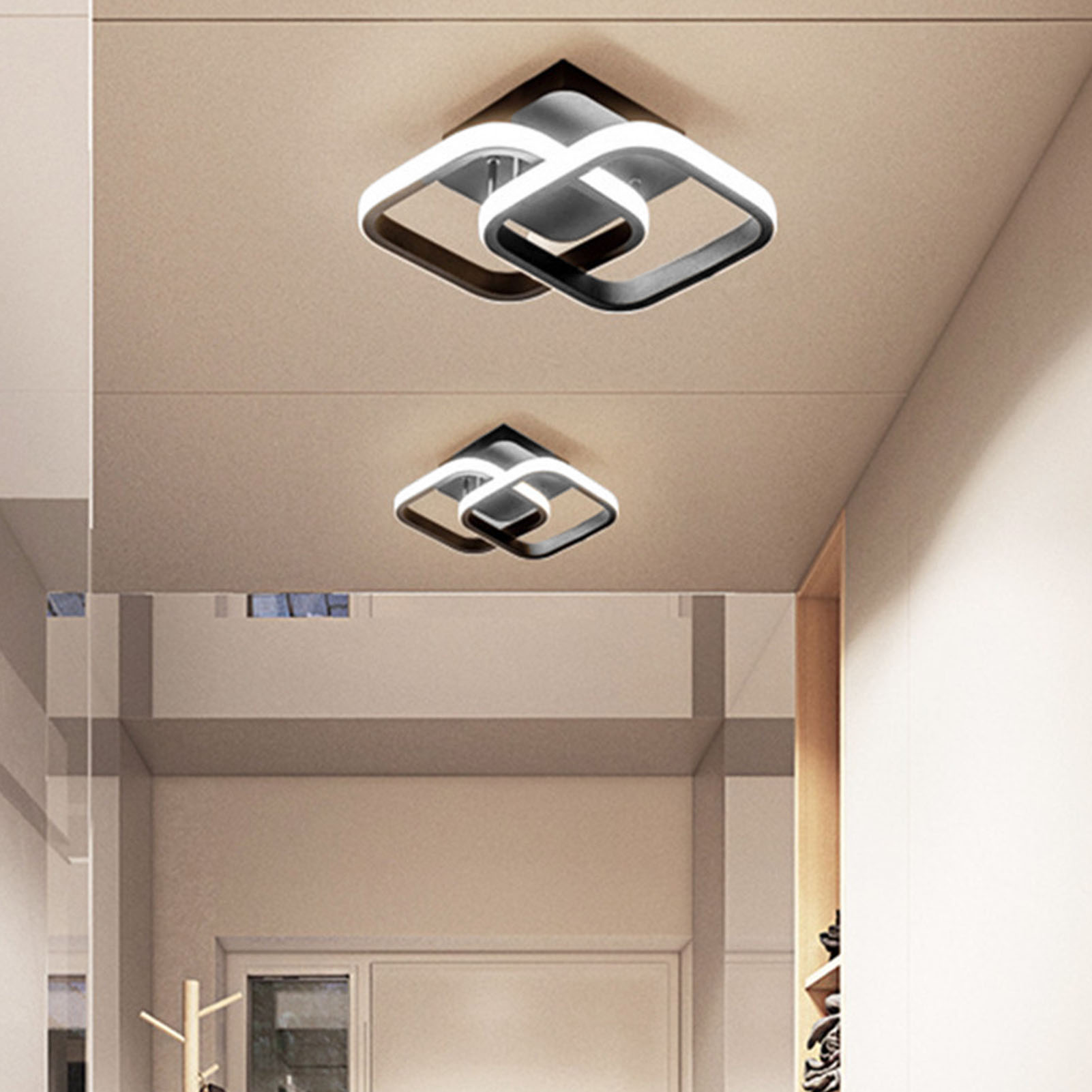 Moderne 2-flammige Led-deckenleuchte, Gestapelte Deckenleuchte, Quadratische Wandleuchte Für Den Flur, Drehknopfleuchte Aus Schmiedeeisen.