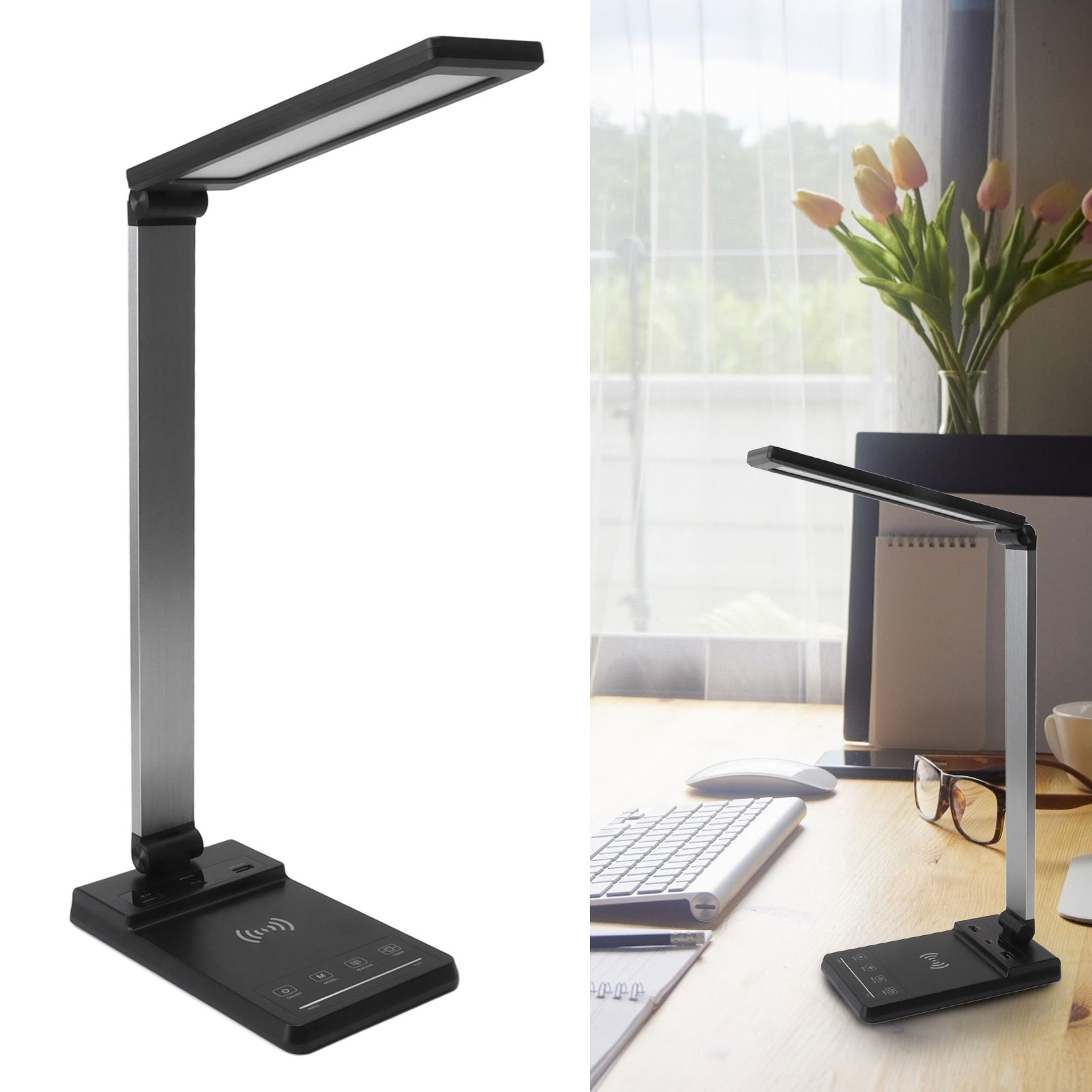 Led-schreibtischlampe Mit Kabellosem Ladegerät, Schreibtischlampe Mit Pd3.0-schnellladeanschluss Für Mobiltelefone, Steh-schreibtischlampe Aus Aluminiumlegierung, Schreibtischlampe Für Zuhause Oder Bü