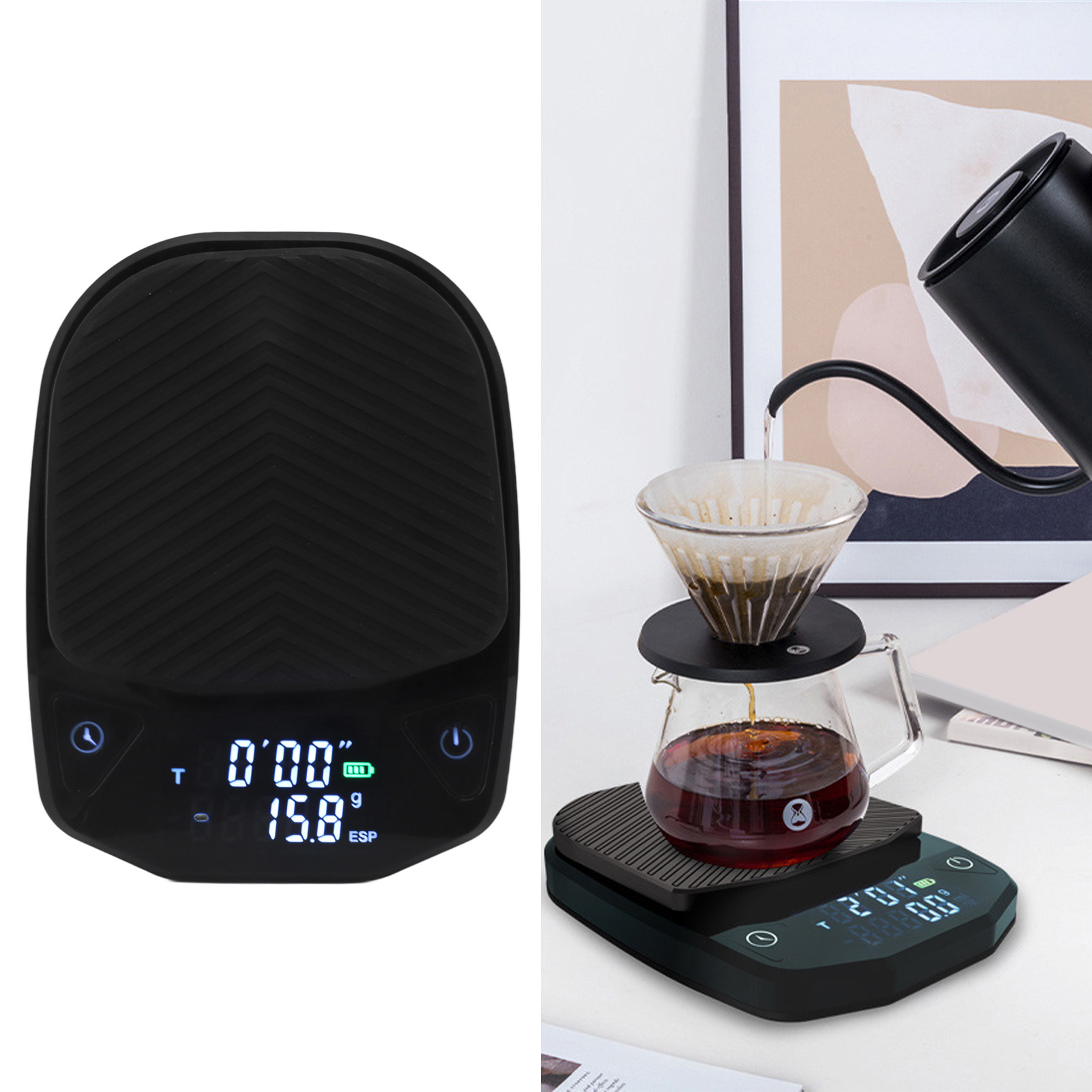 Intelligente Waage Für Filterkaffee, Küchenwaage Mit Timer, Schwarze Küchenwaage Für Haushalt Und Bäckerei
