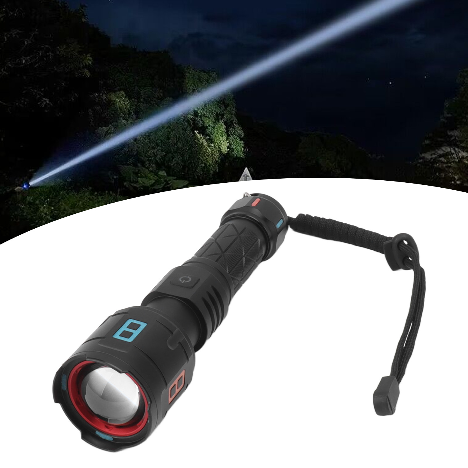 Wiederaufladbare Led-taschenlampe, 10.000 Lm, Ultrahell, Zoombar, 5 Modi, Mit Leuchtstreifen, Wasserdicht, Ideal Für Notfälle Beim Camping Und Wandern.