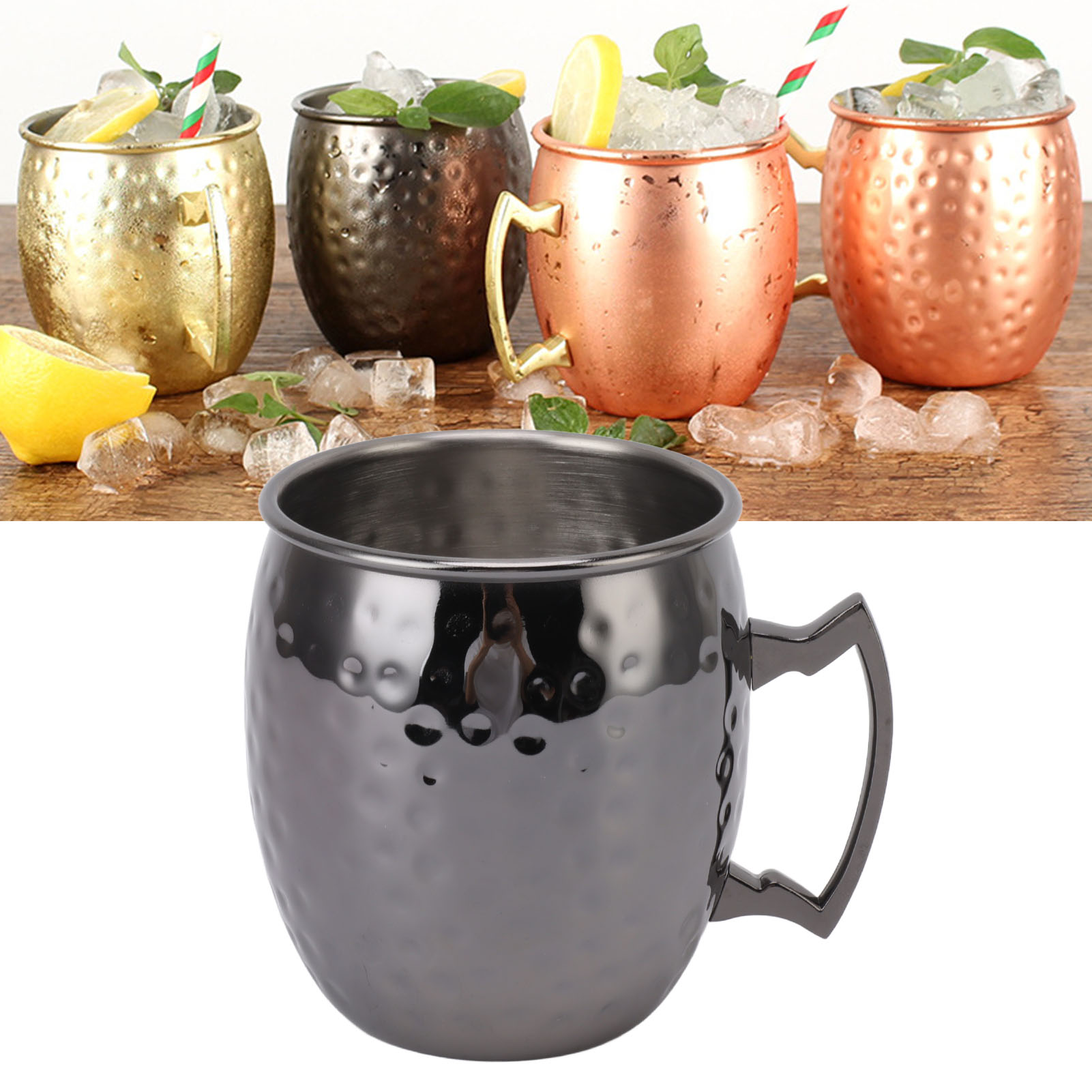 Moskauer Becher 600 Ml, Bierglas, Cocktailglas, Zylindrischer Becher, Gehämmertes Schwarzes Titan
