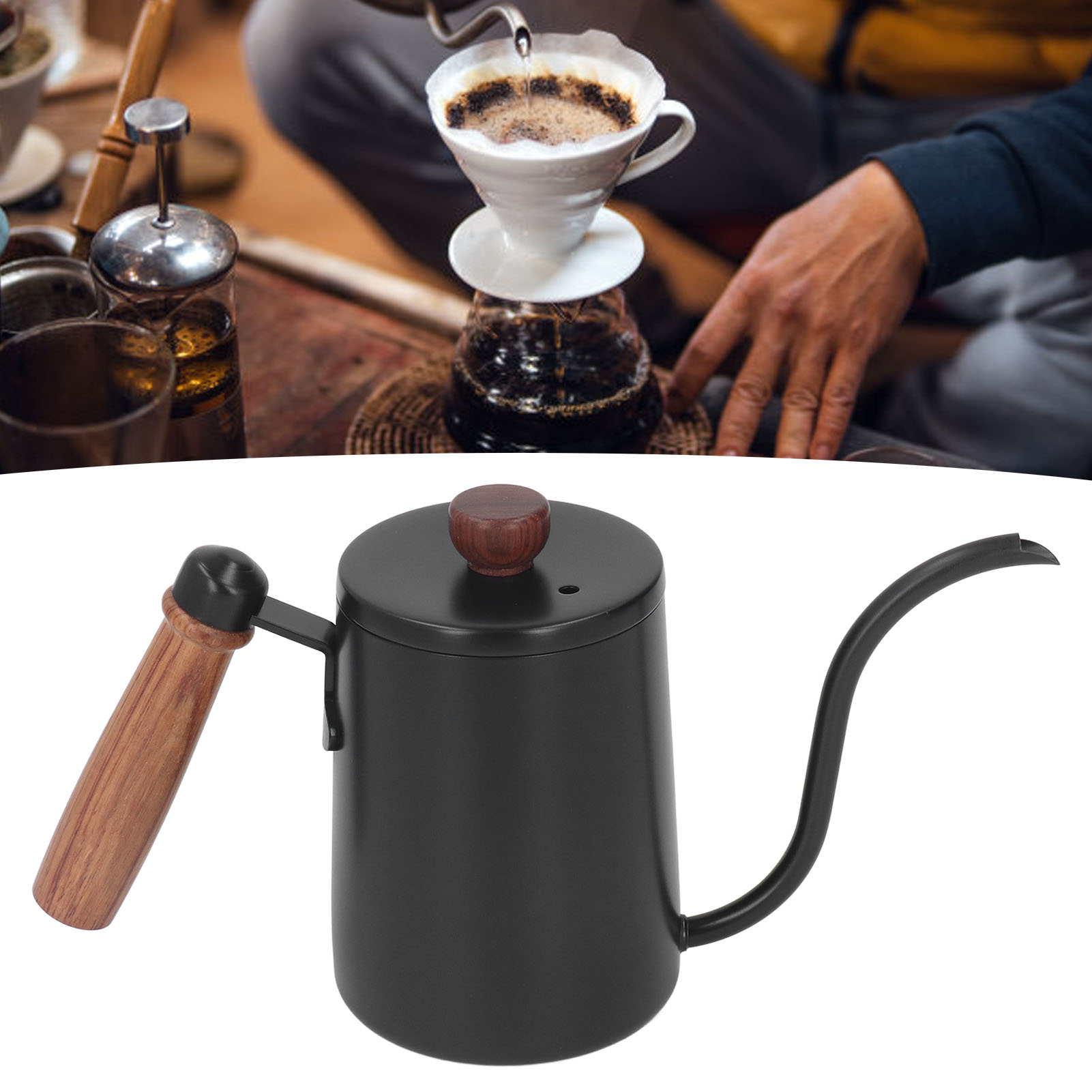 600-ml-filterkaffeemaschine Mit Schmalem Ausguss Und Schwanenhalsgriff, Schwarz.