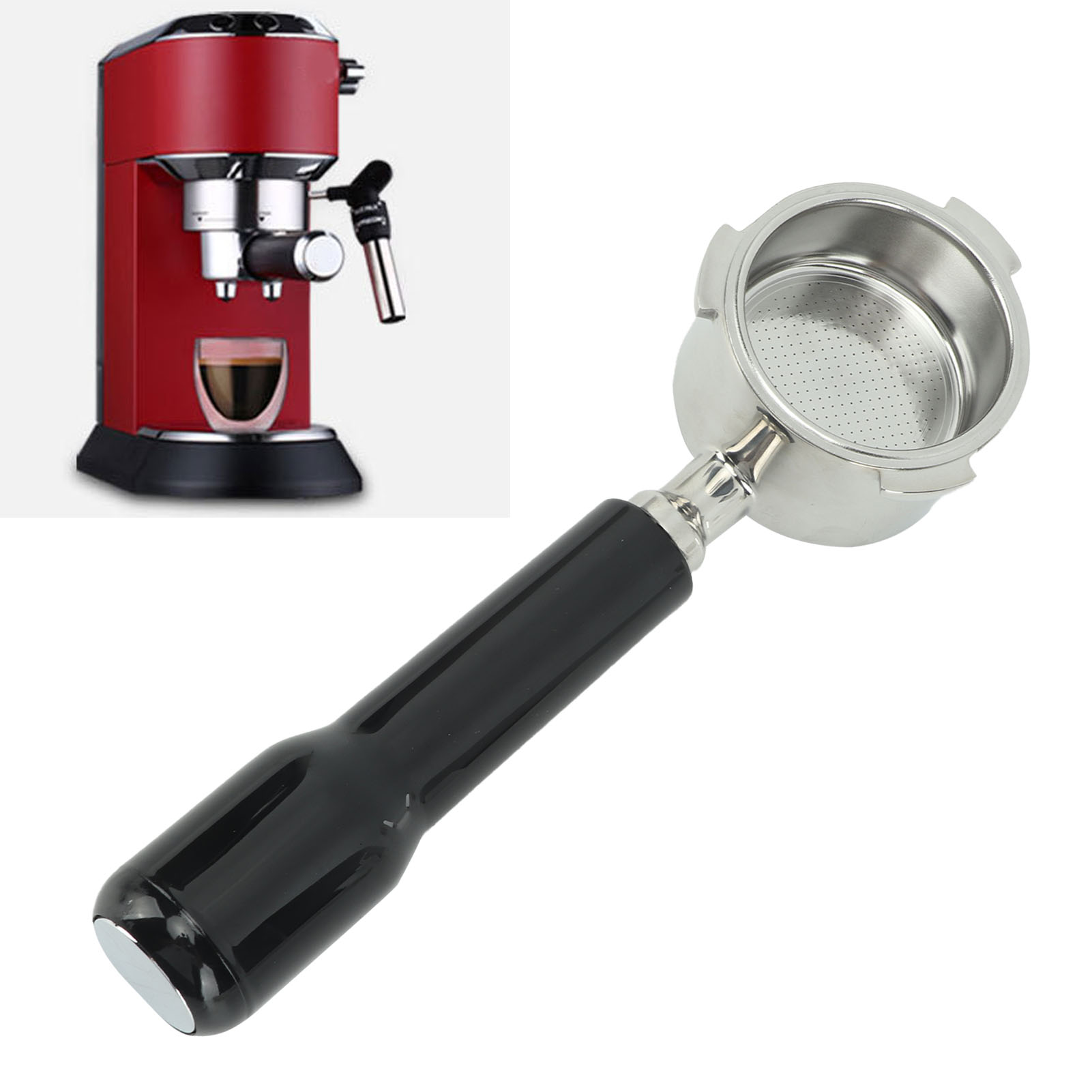 De'longhi Kaffeemaschinenmodifikation Mit Drei Edelstahlgriffen, 51 Mm, Bodenloser Einlagiger Filterhaltergriff, Modell C2, Schwarzer Kunststoff.