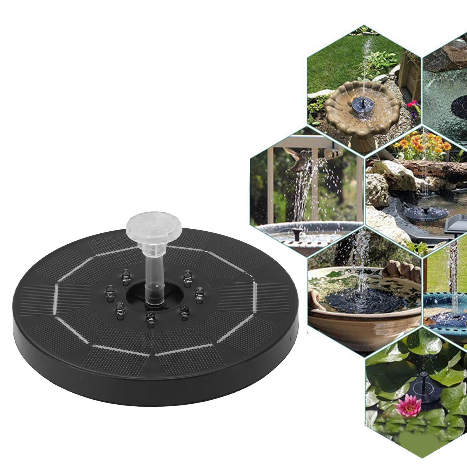 Led-beleuchteter Brunnen, Batteriebetriebener Solarbrunnen (3 W), Kreativer Landschaftsbrunnen, Schwimmender Brunnen
