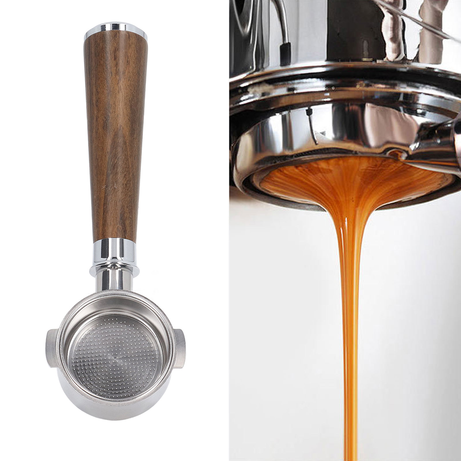 De'longhi Ec0310 Zweigriff-kaffeemaschine, Bodenlos, Edelstahl, Typ A, Oberfläche Aus Schwarzem Rosenholz, 51 Mm